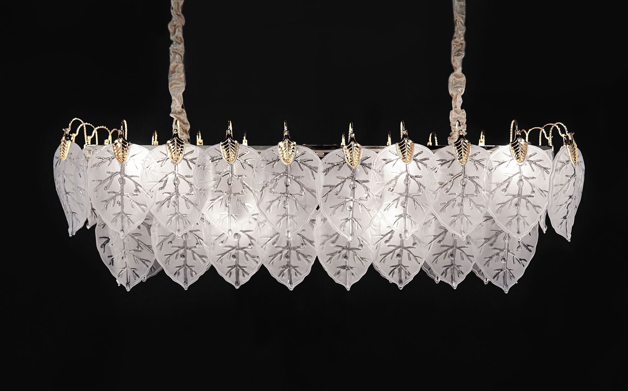 Autumn 39.5"W Gold Frost Glass Leaves Chandelier