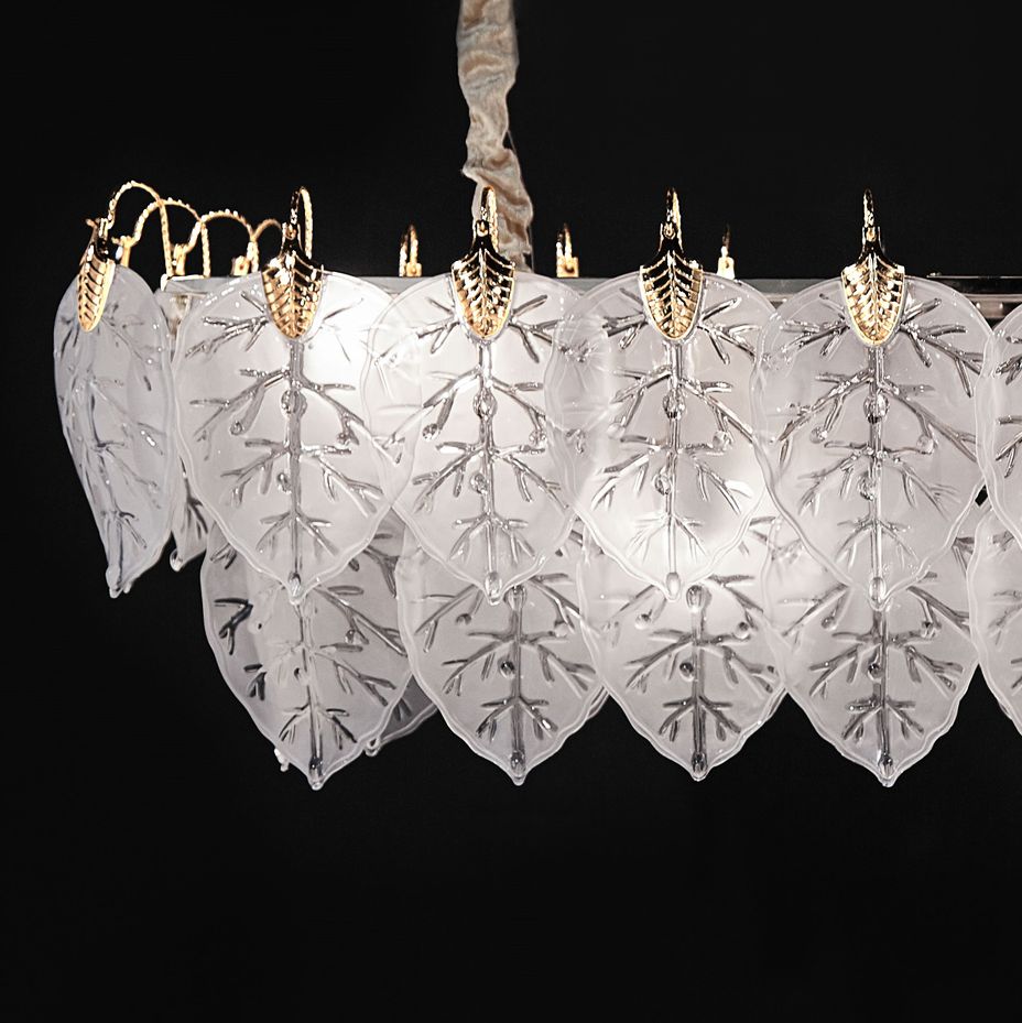 Autumn 39.5"W Gold Frost Glass Leaves Chandelier
