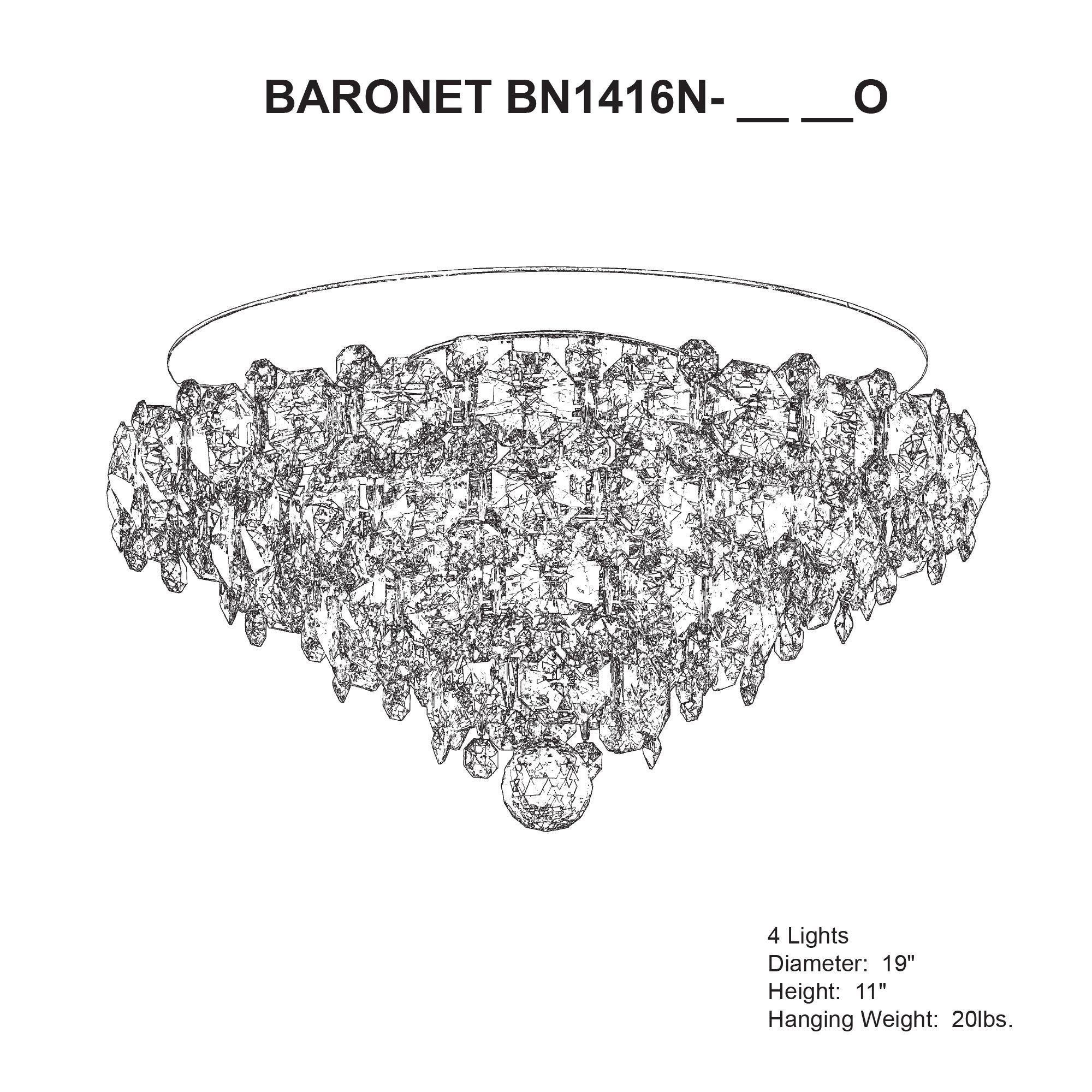 Baronet 11"H X 4-Light Crystal Flush Chandelier