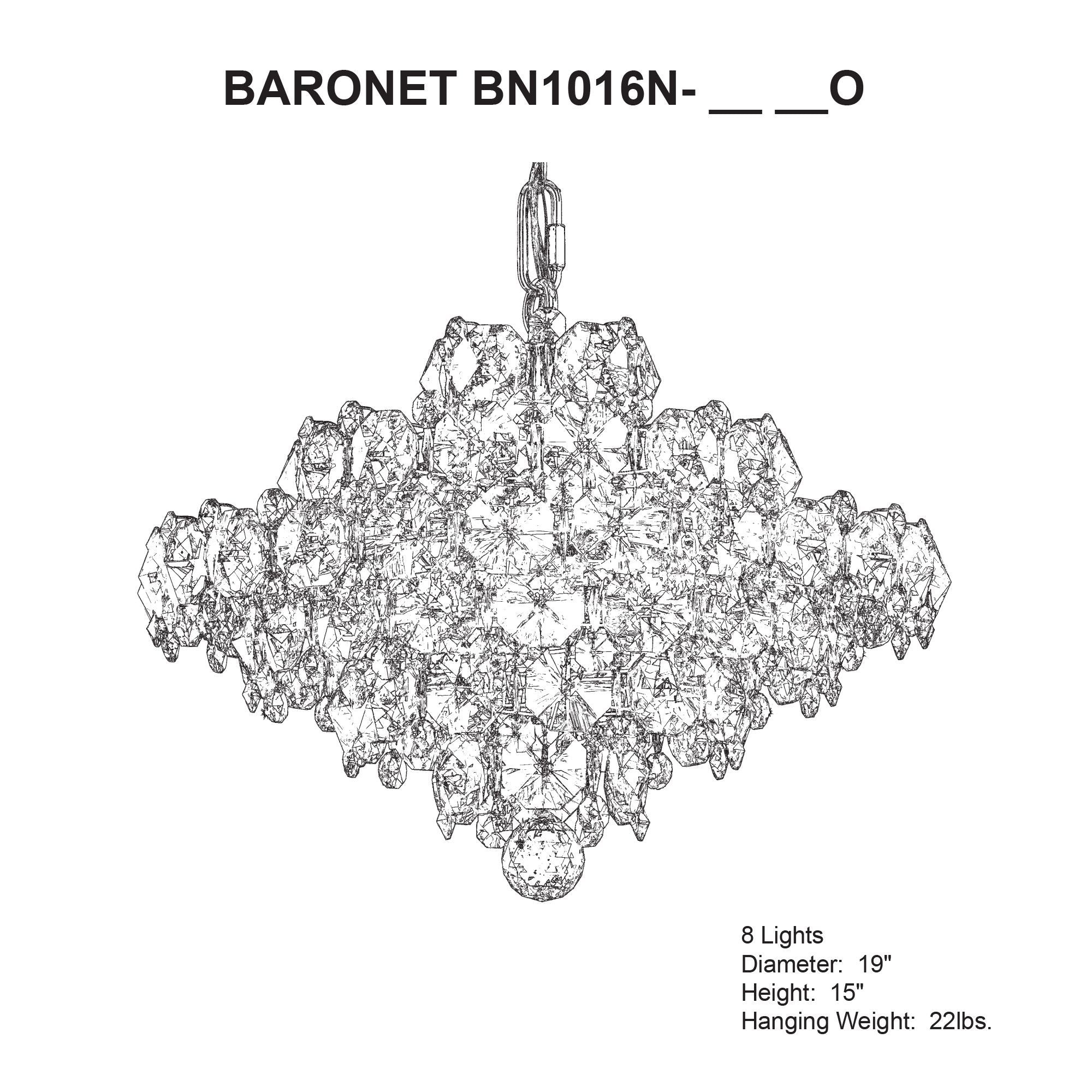 Baronet 15"H X 8-Light Crystal Pendant in Polished