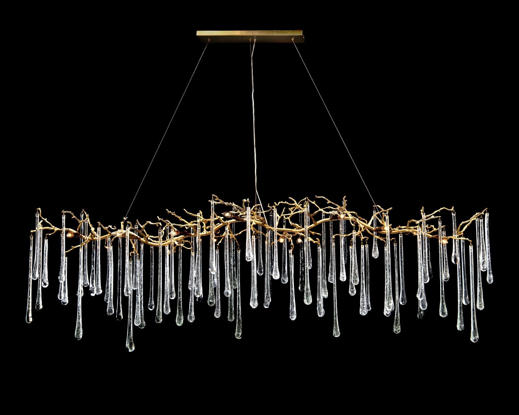 Brass and Glass Teardrop 14-Light Chandelier