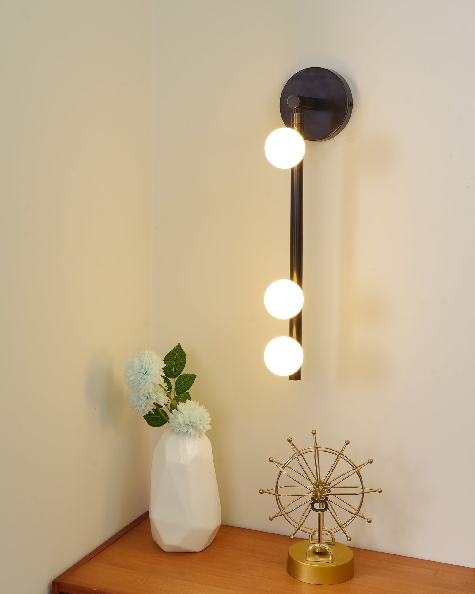 Close-up angle of Brass Halo Tube Wall Light Vanity Light showing form and material detail