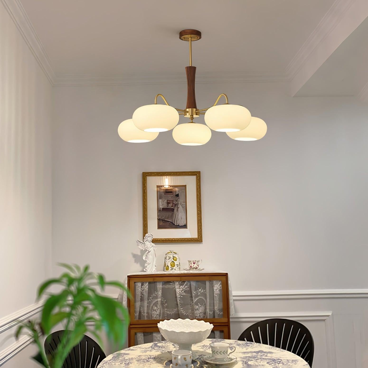 Brass Persimmon Glass Chandelier