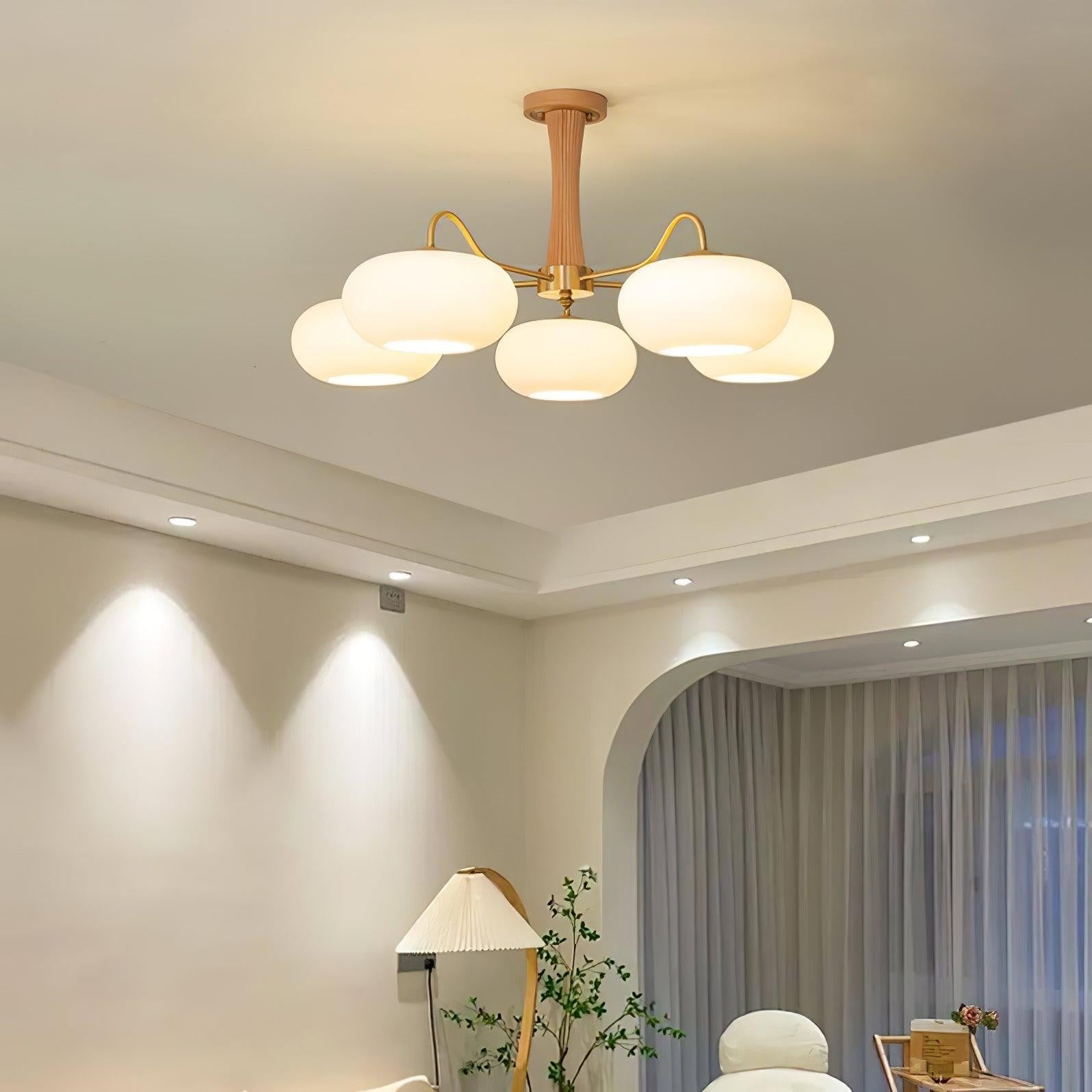 Brass Persimmon Glass Chandelier