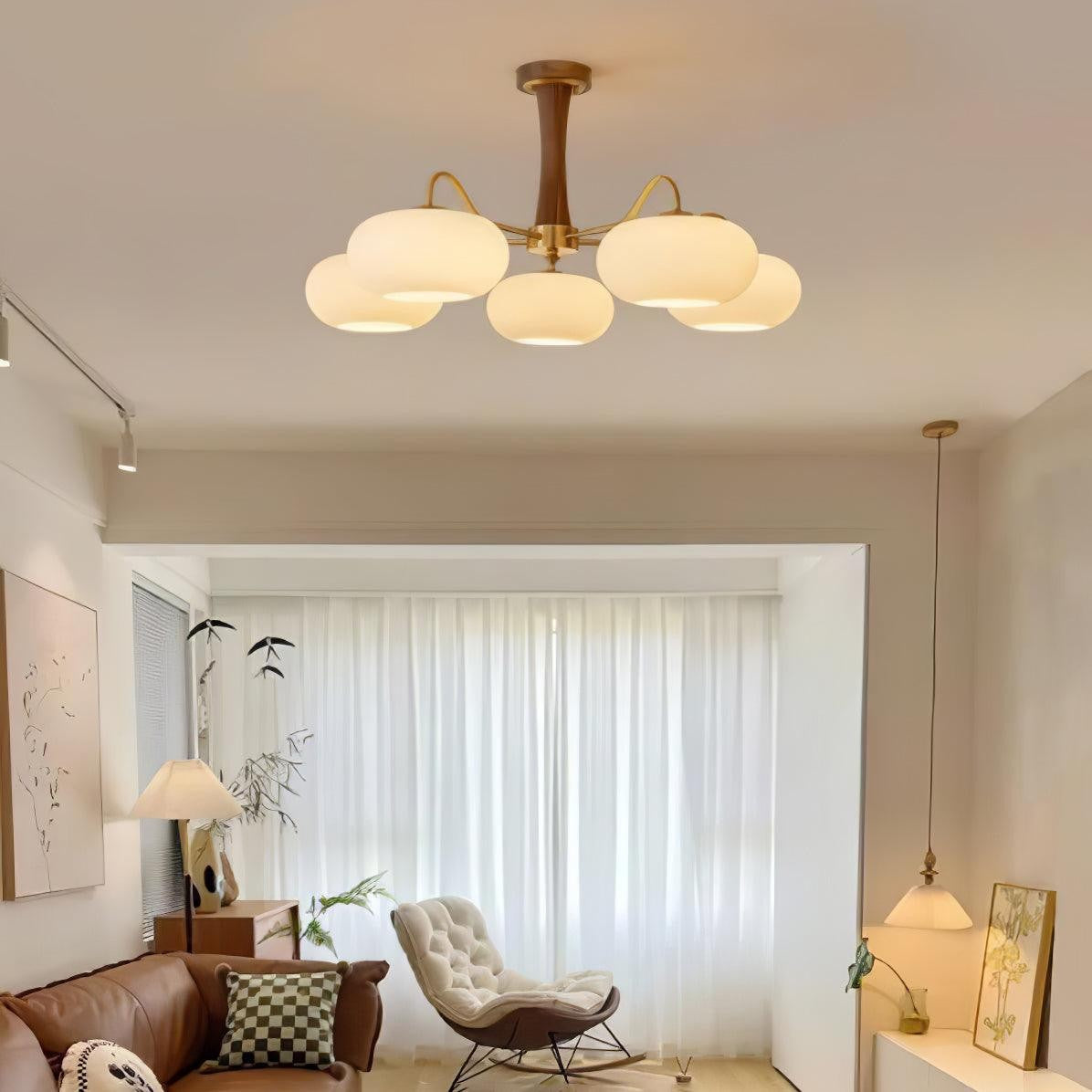 Brass Persimmon Glass Chandelier