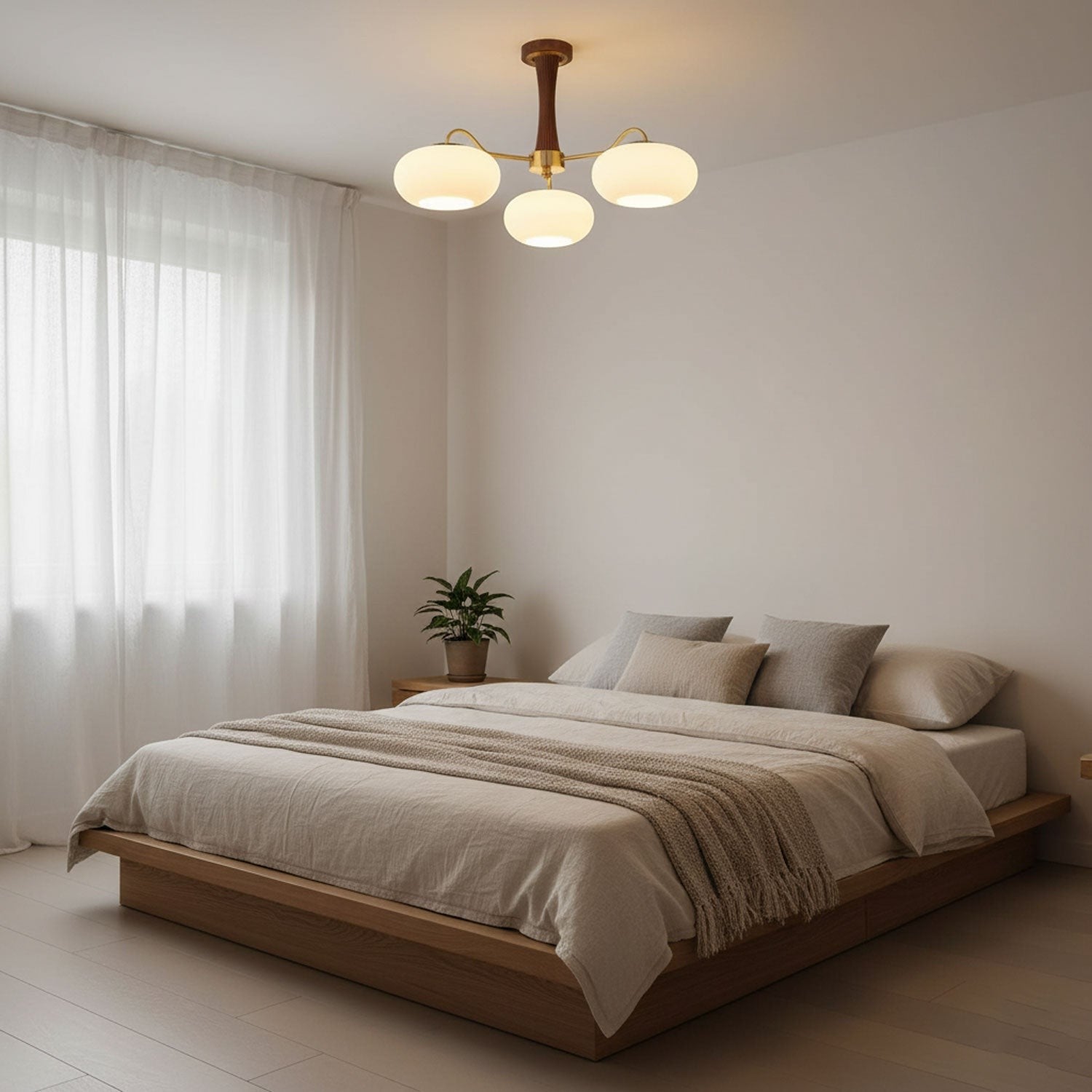 Brass Persimmon Glass Chandelier