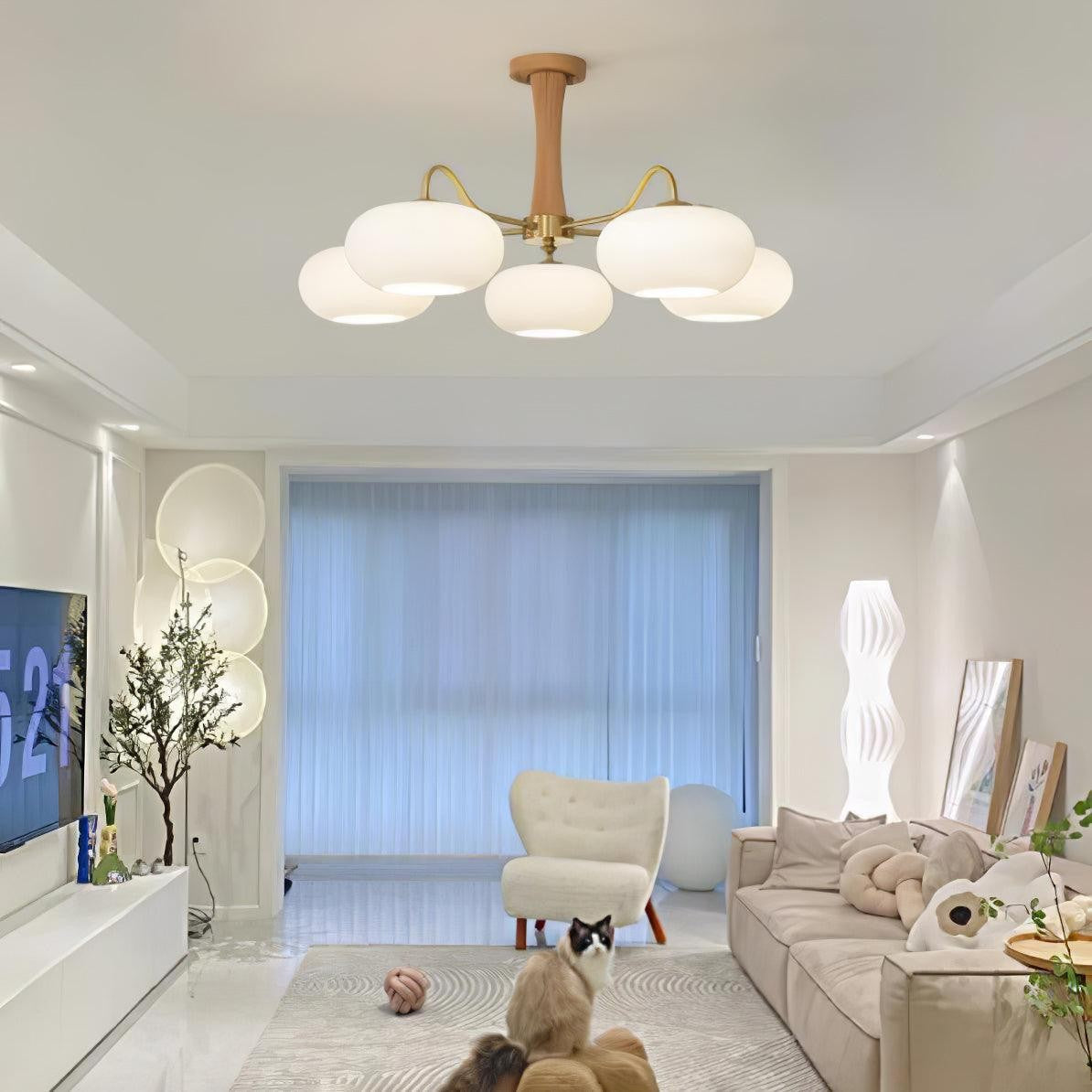 Brass Persimmon Glass Chandelier