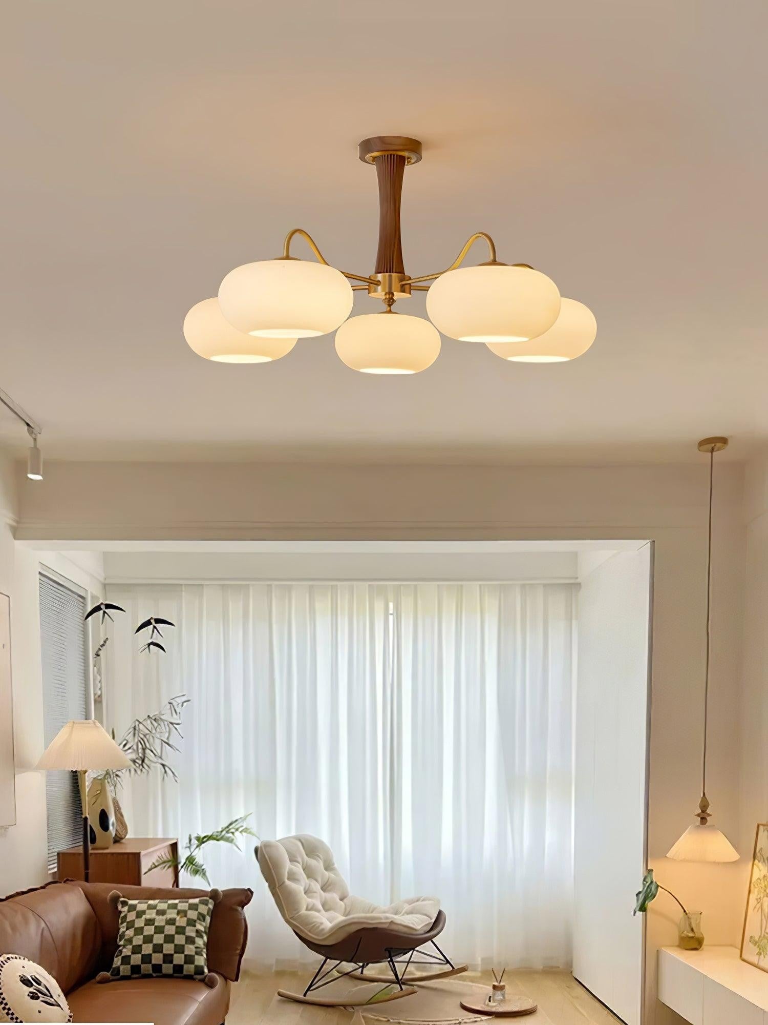 Brass Persimmon Glass Chandelier