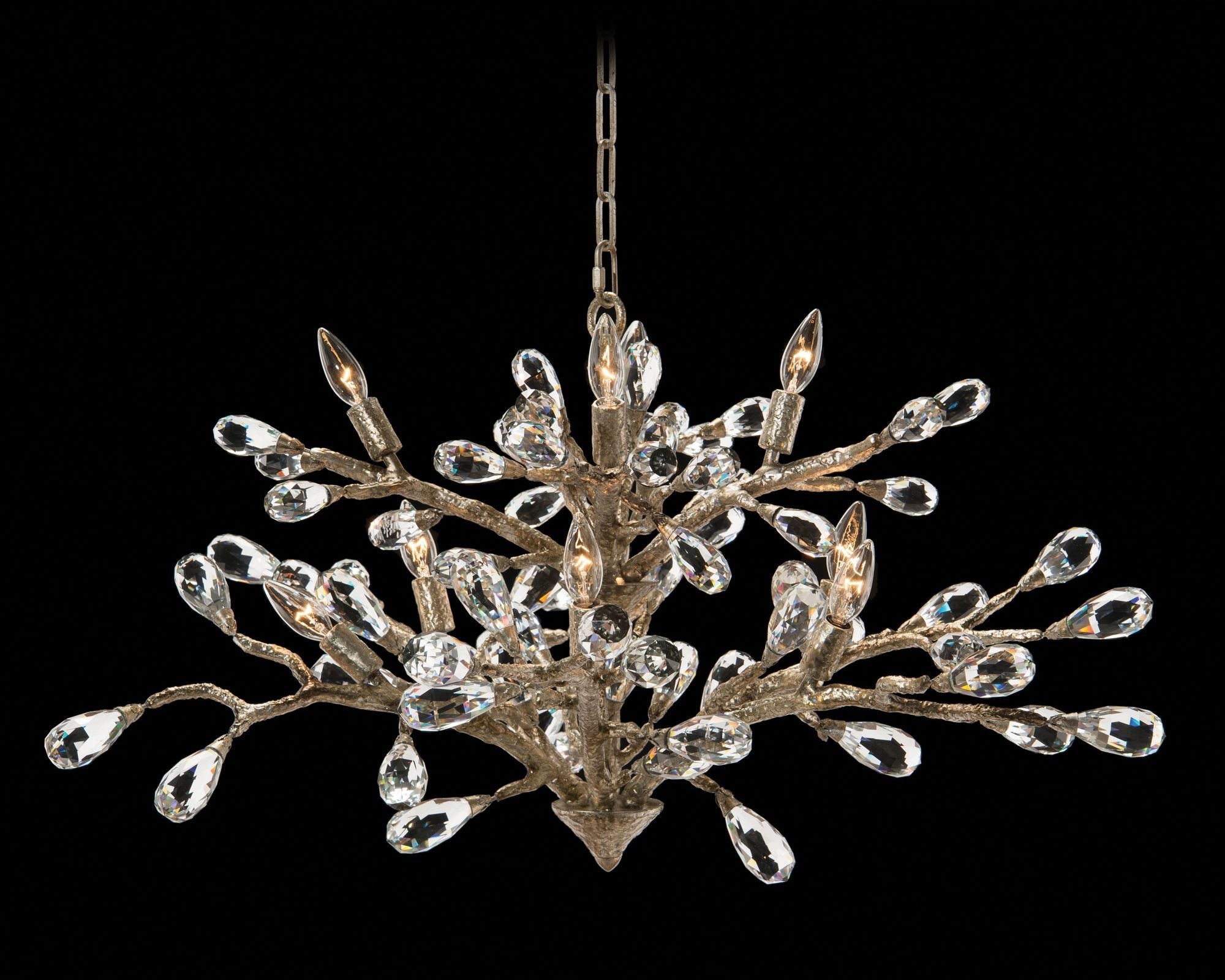 Budding Crystal 39" Wide Antique Silver Chandelier