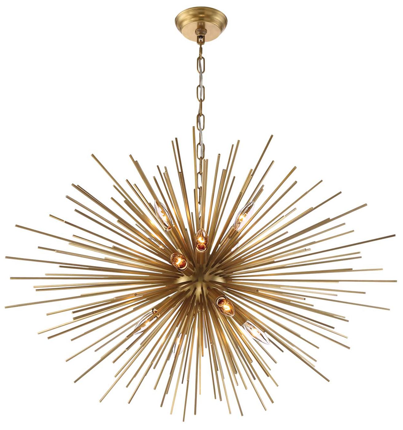 Burst 12-Light 35-Inch Unique Aged Brass Chandelier