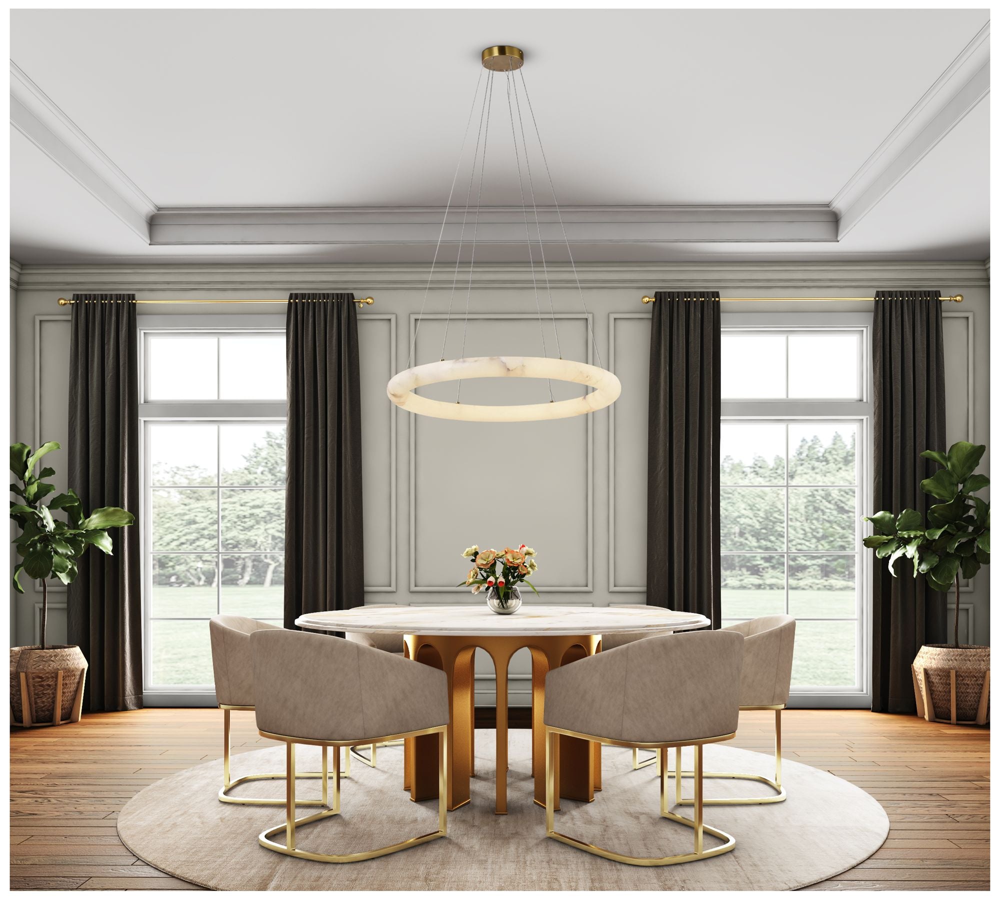 Camila 35" Wide Brushed Brass Chandelier with White Opal