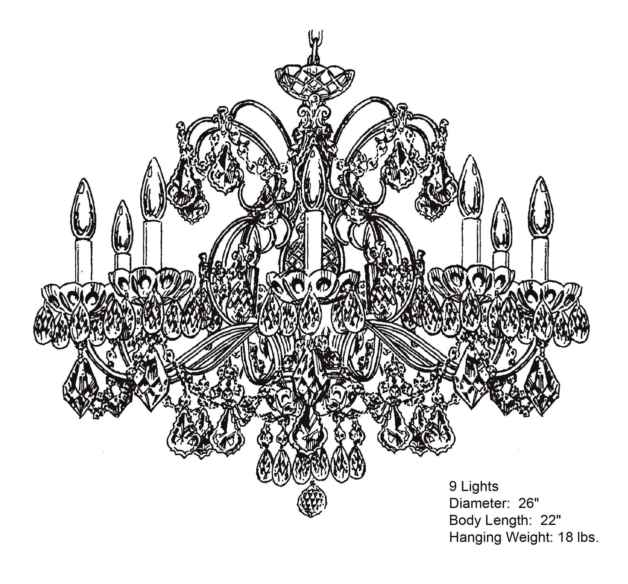 Century 22"H X 9-Light Crystal Chandelier in Gold