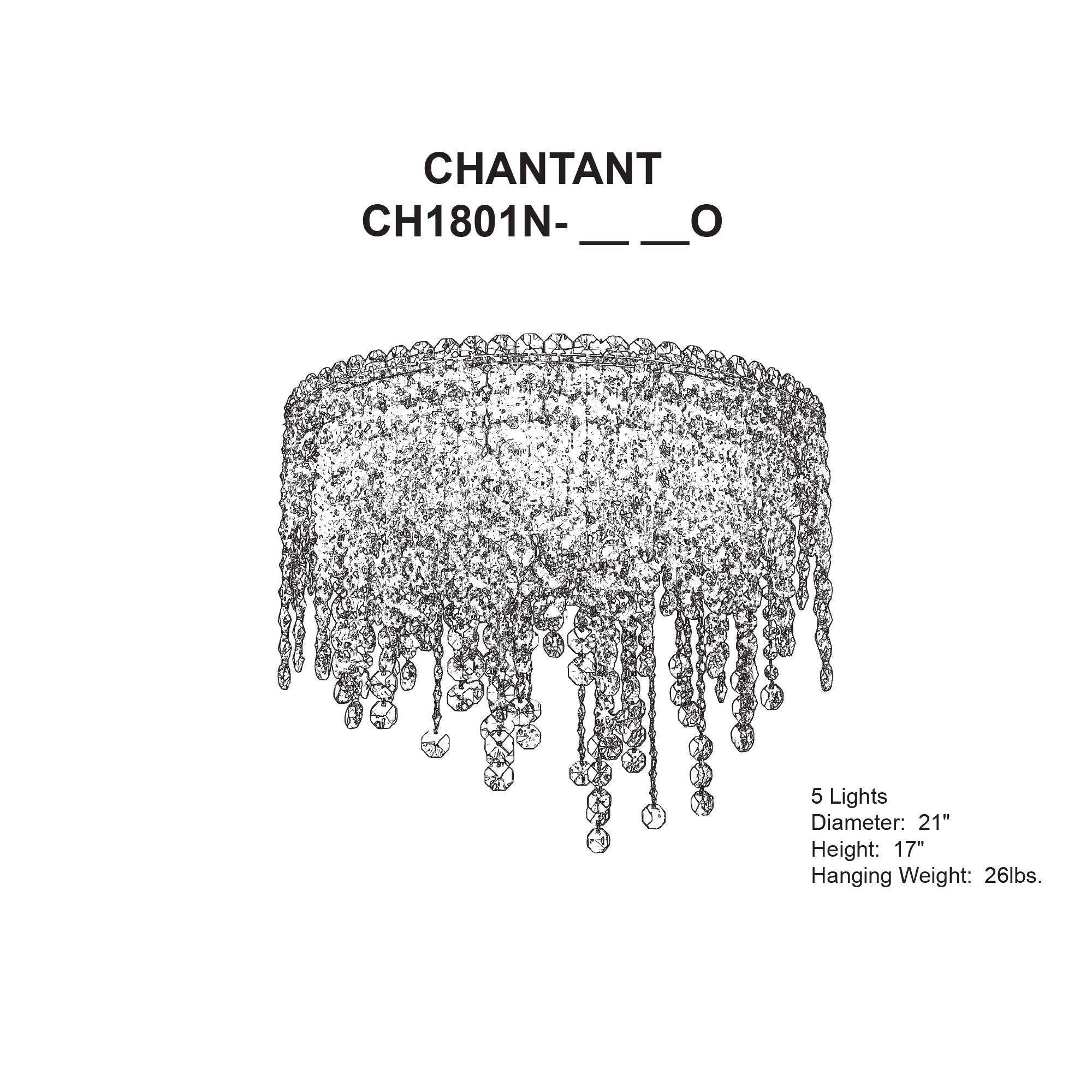 Chantant 17"H X 5-Light Crystal Flush Chandelier