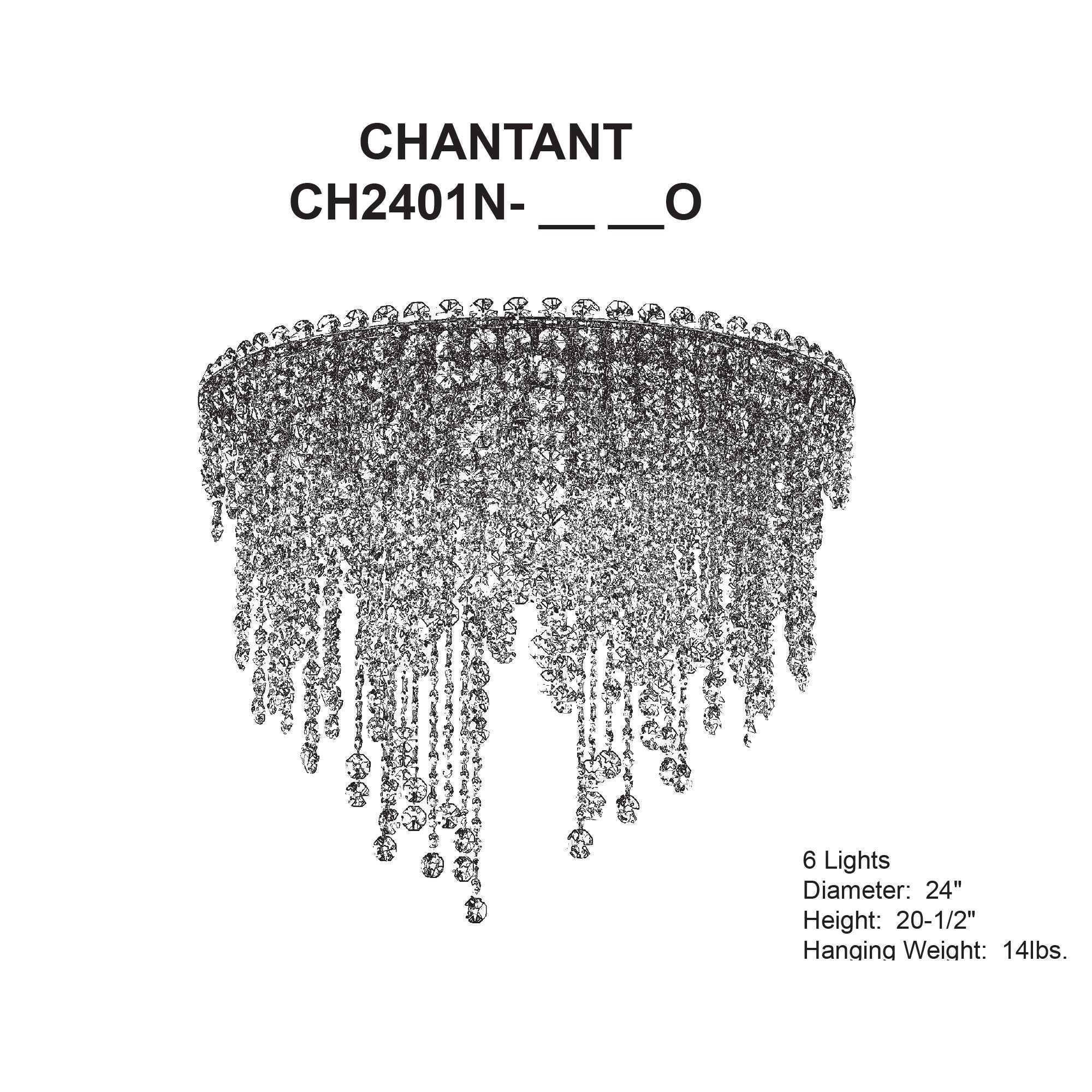 Chantant 20.5"H X 6-Light Crystal Flush Chandelier