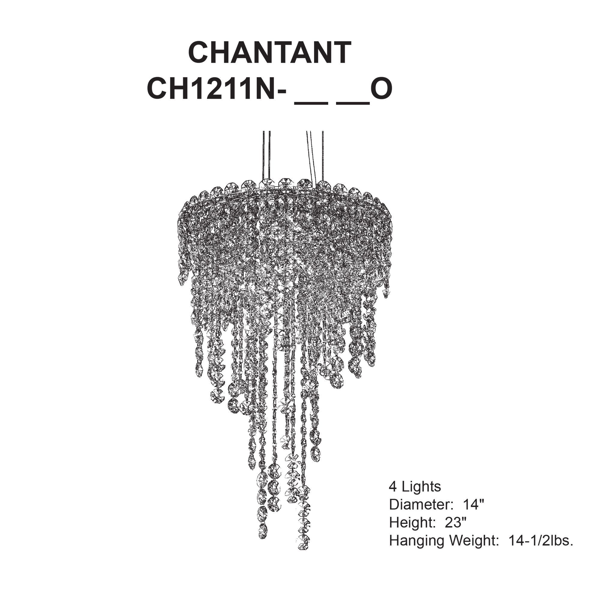 Chantant 23"H X 4-Light Crystal Pendant