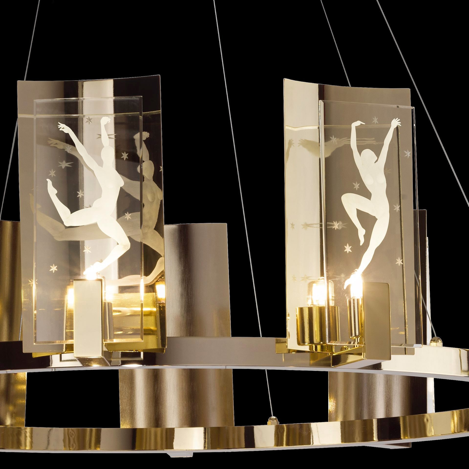 Contemporary Brass and Italian Crystal Chandelier