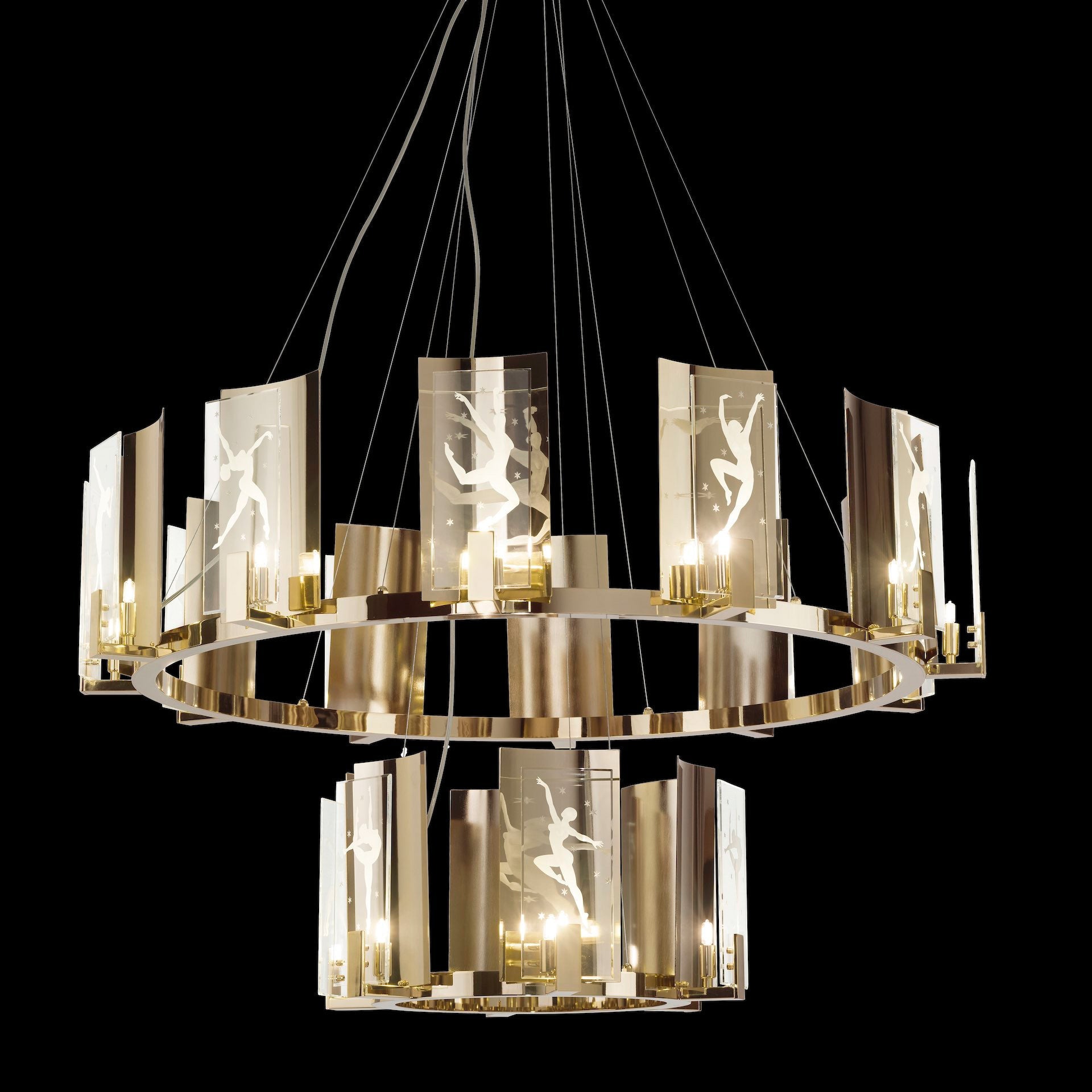 Contemporary Brass and Italian Crystal Chandelier