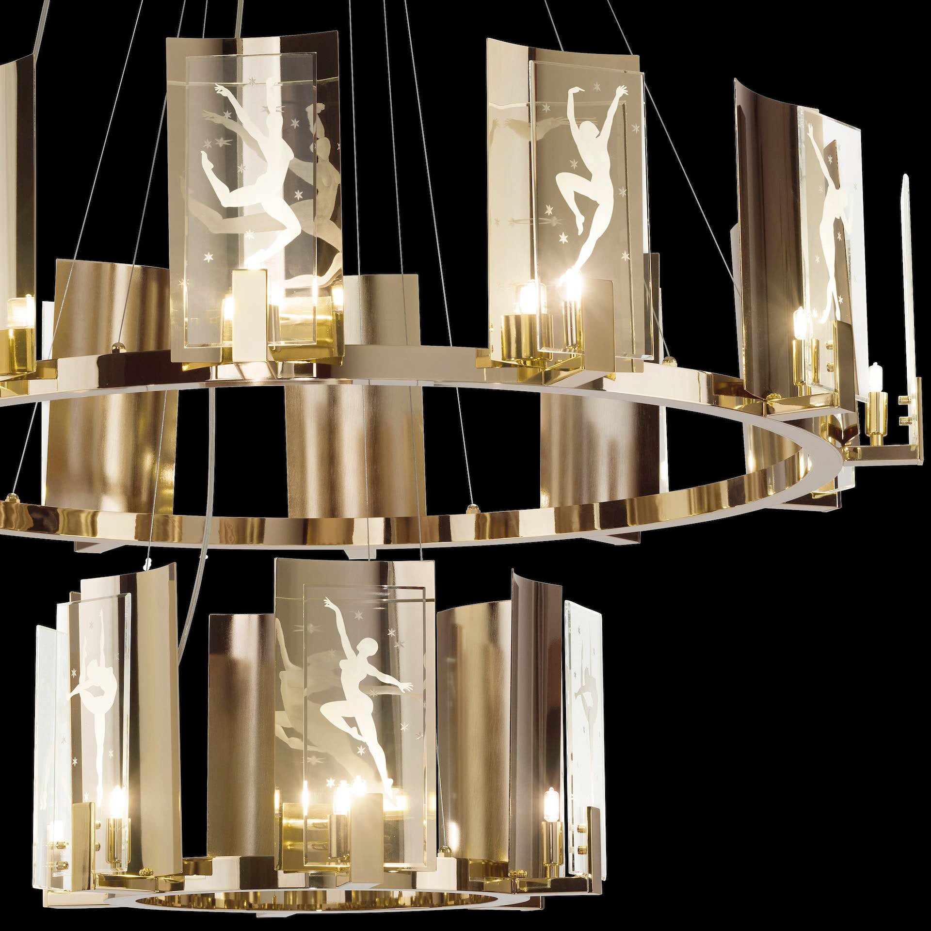Contemporary Brass and Italian Crystal Chandelier