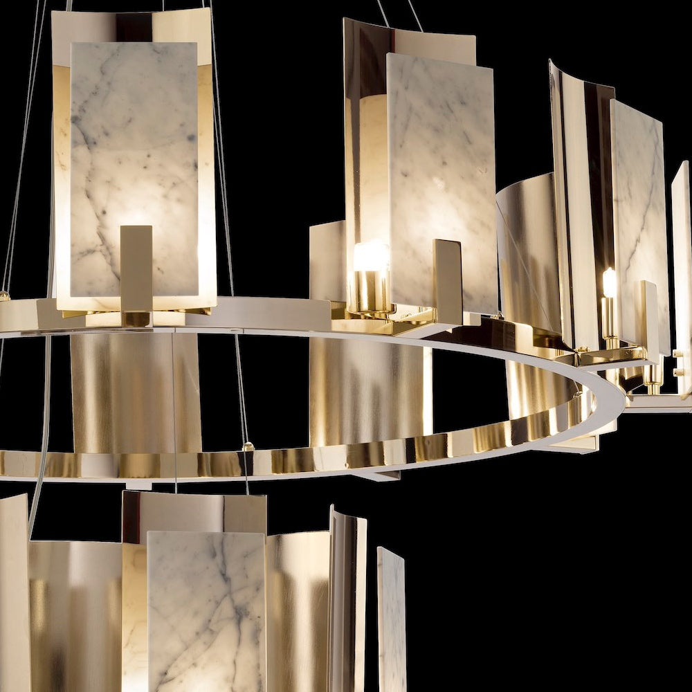 Contemporary Brass and White Carrara Marble Chandelier