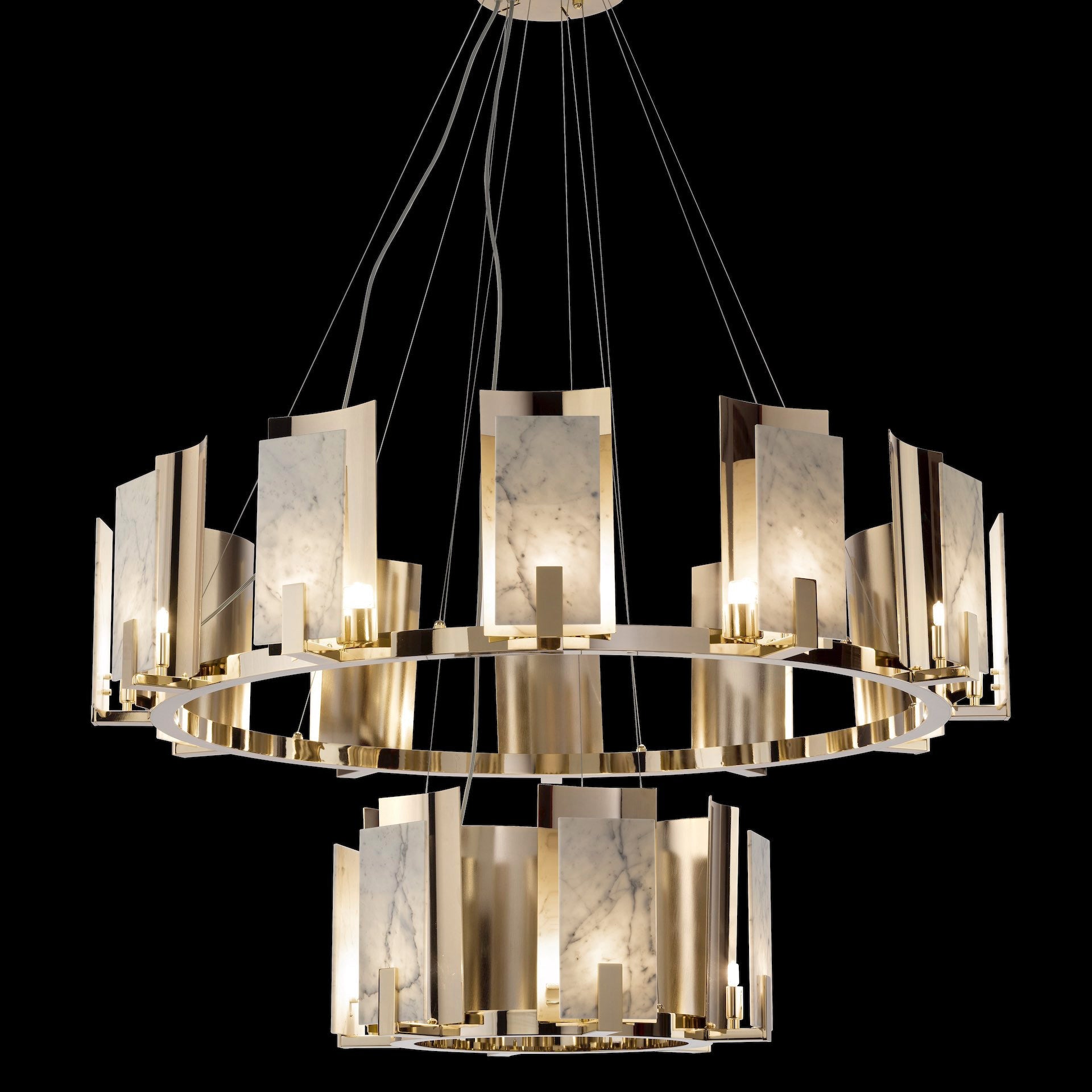 Contemporary Brass and White Carrara Marble Chandelier