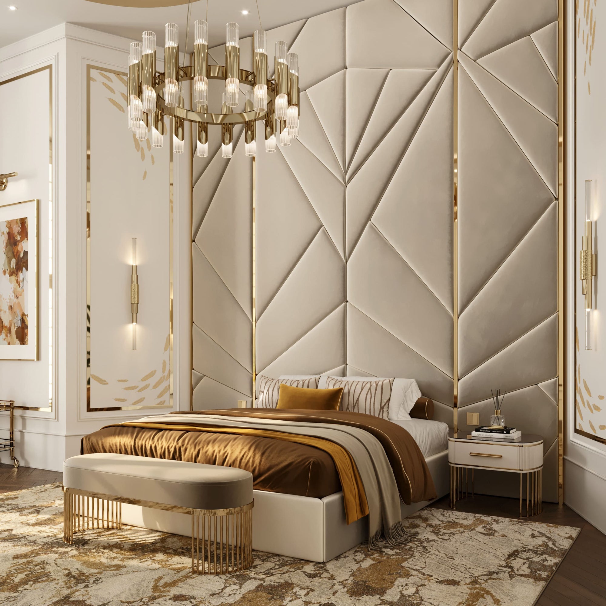 Contemporary Chandelier with Engraved Glass Flutes