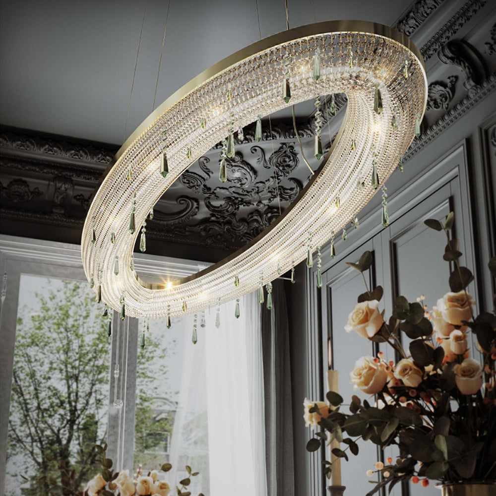 Contemporary Crystal Chandelier with Colored Drops
