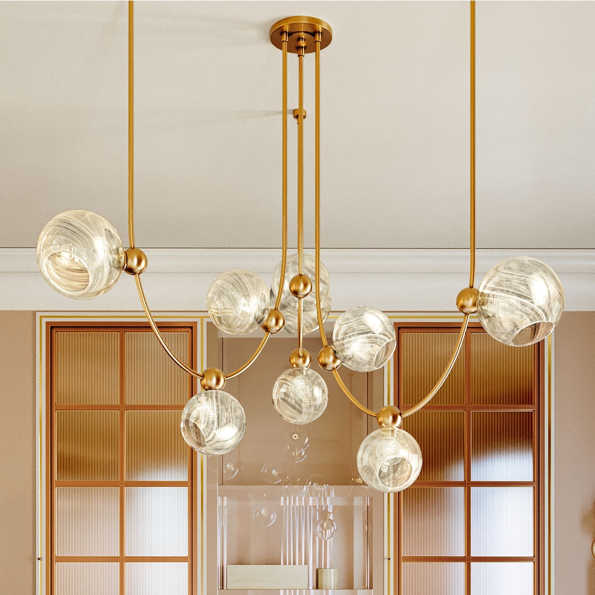 Astraia 66.75" 9-Light. Vintage Brass Chandelier