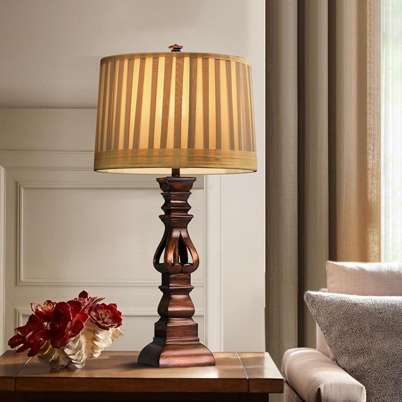 Stripe Drum Shade Antique Rustic Table Lamp