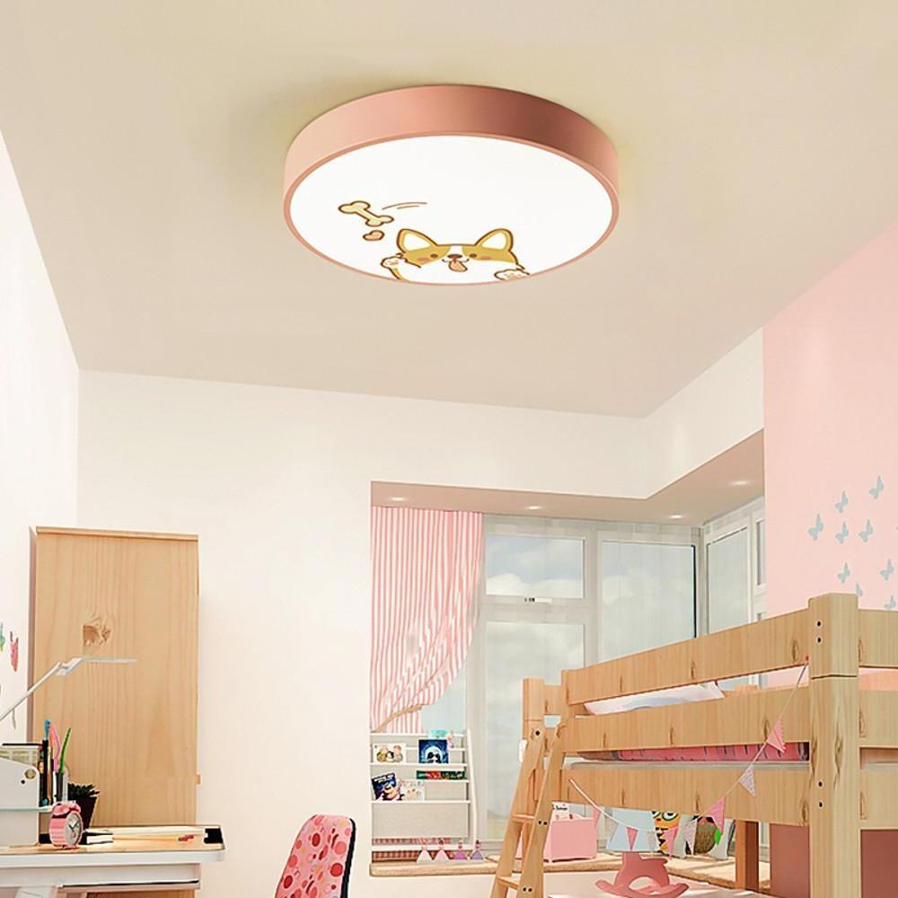 Circular Dog Image Flush Mount Drum Light LED Metal