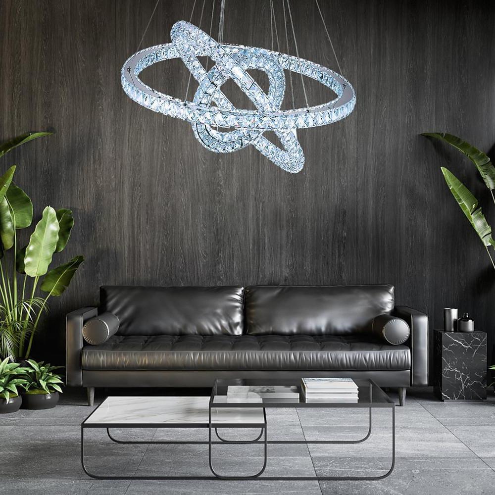 LED 3 Rings Gold Crystal Chandelier Concentric Circles