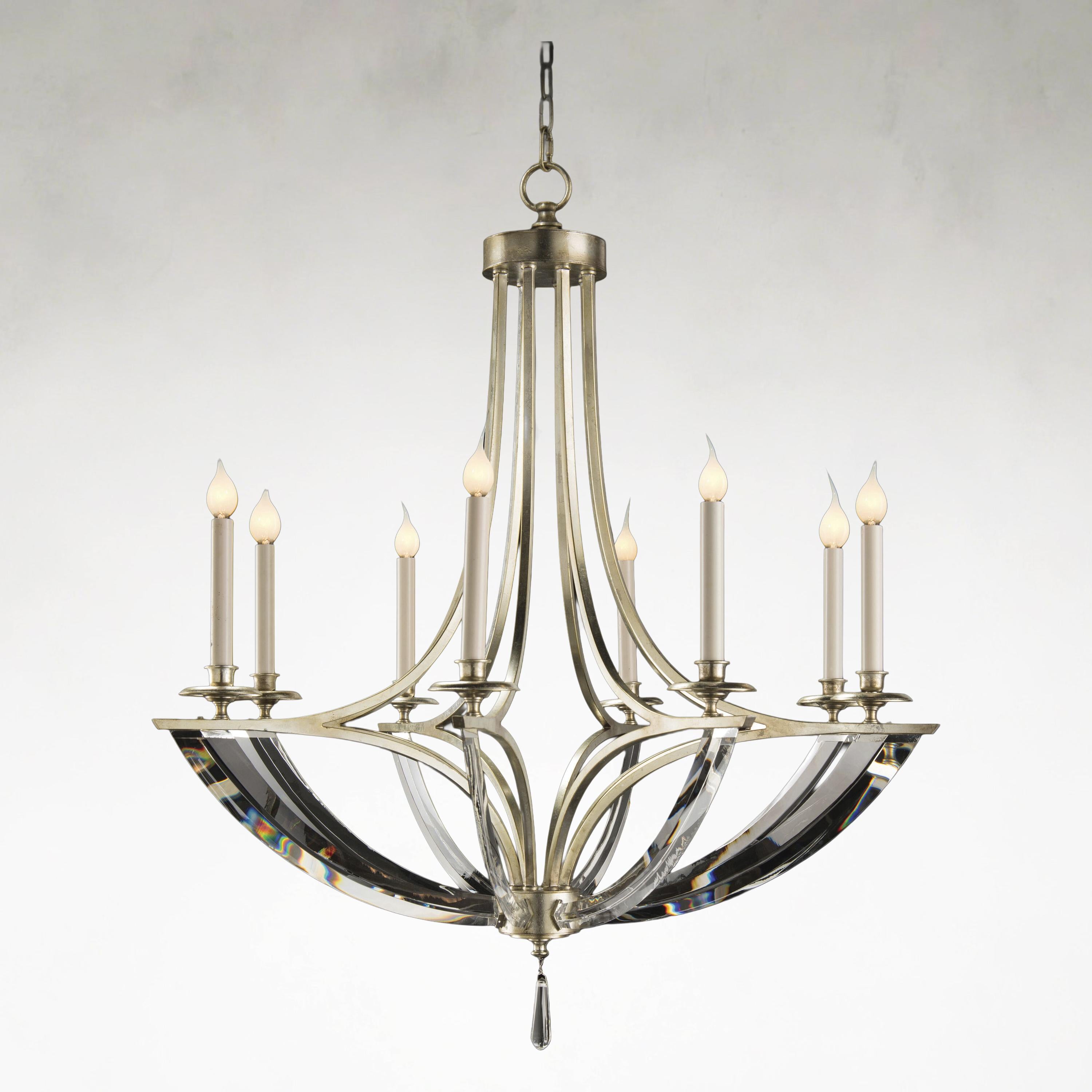 Curved 8-Light 39-Inch Silver Leaf Chandelier Ceiling Fi x ture