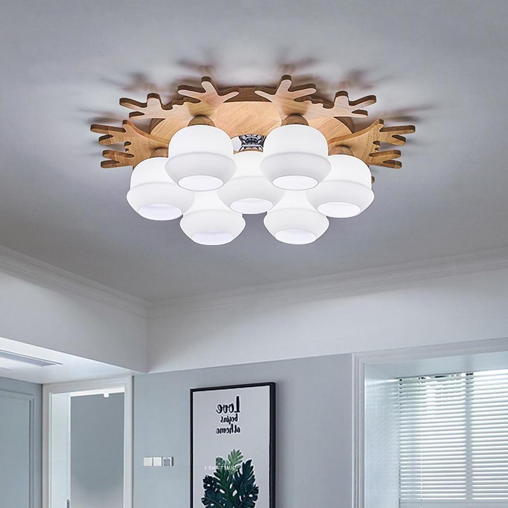 Globes Cluster Bamboo Glass LED Flush Mount Ceiling