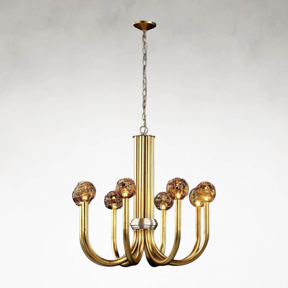 Fiammas Eight-Light 32-Inch Gold and Silver Leaf Chandelier Ceiling Fi x ture