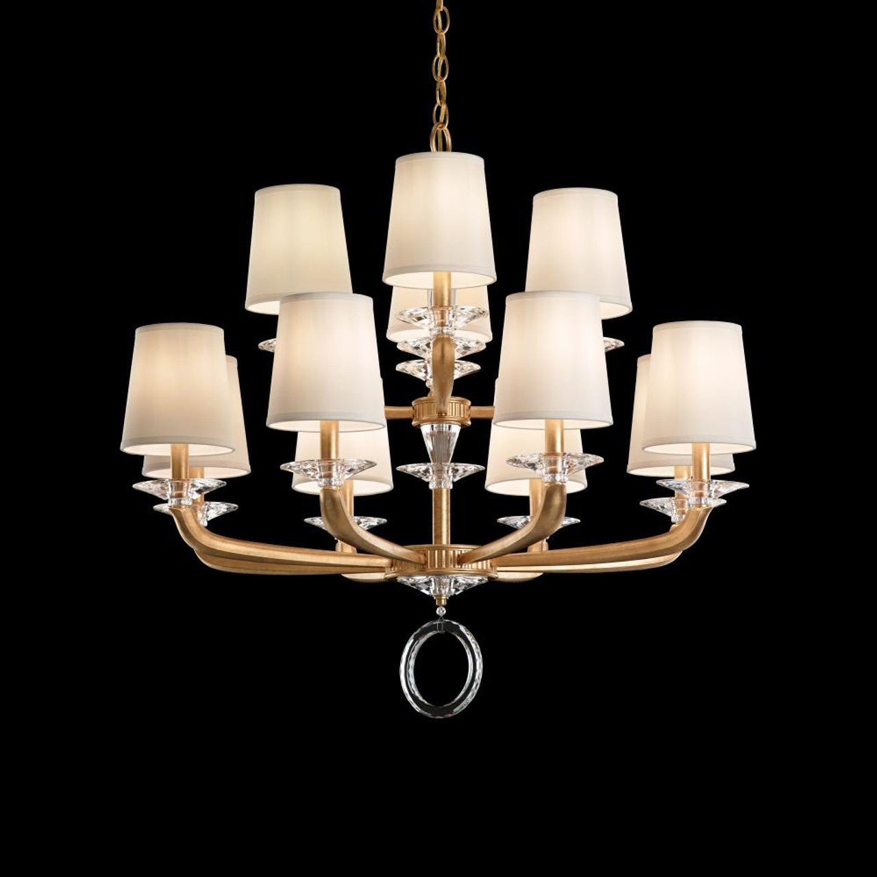 Emilea Chandelier, 8-Light, Heirloom Bronze, Clear Optic Crystal, Hardback Off White Shade, 33"W (MA1008N-76O 1HZWJD)
