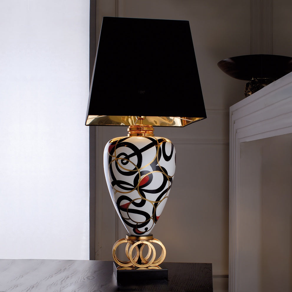 Exclusive Black and White Majolica Table Lamp