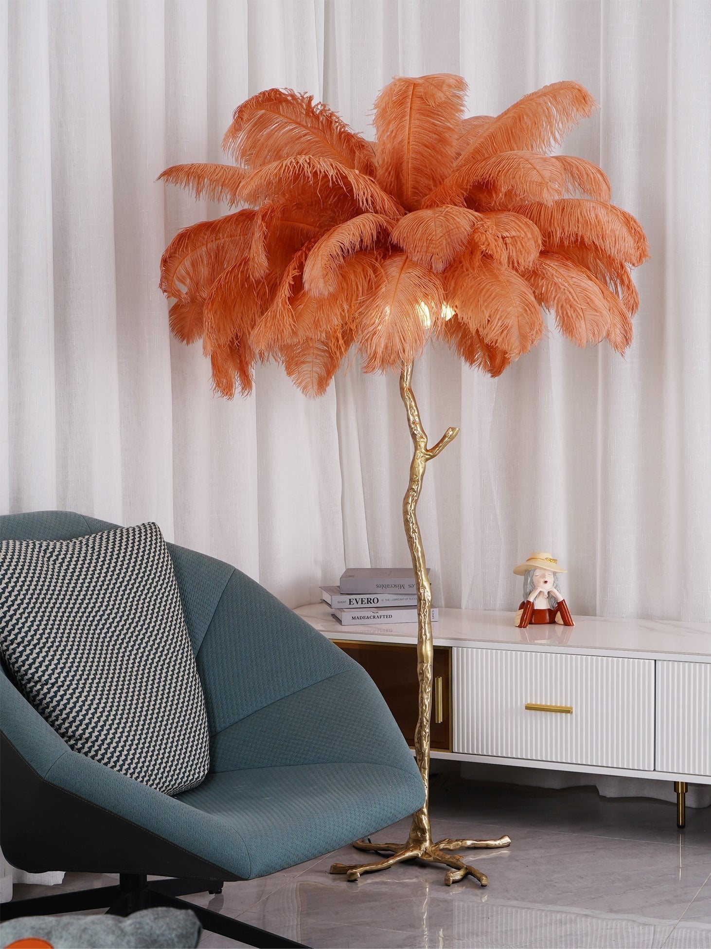Feathered Elegance Brass Floor Lamp detail view 143