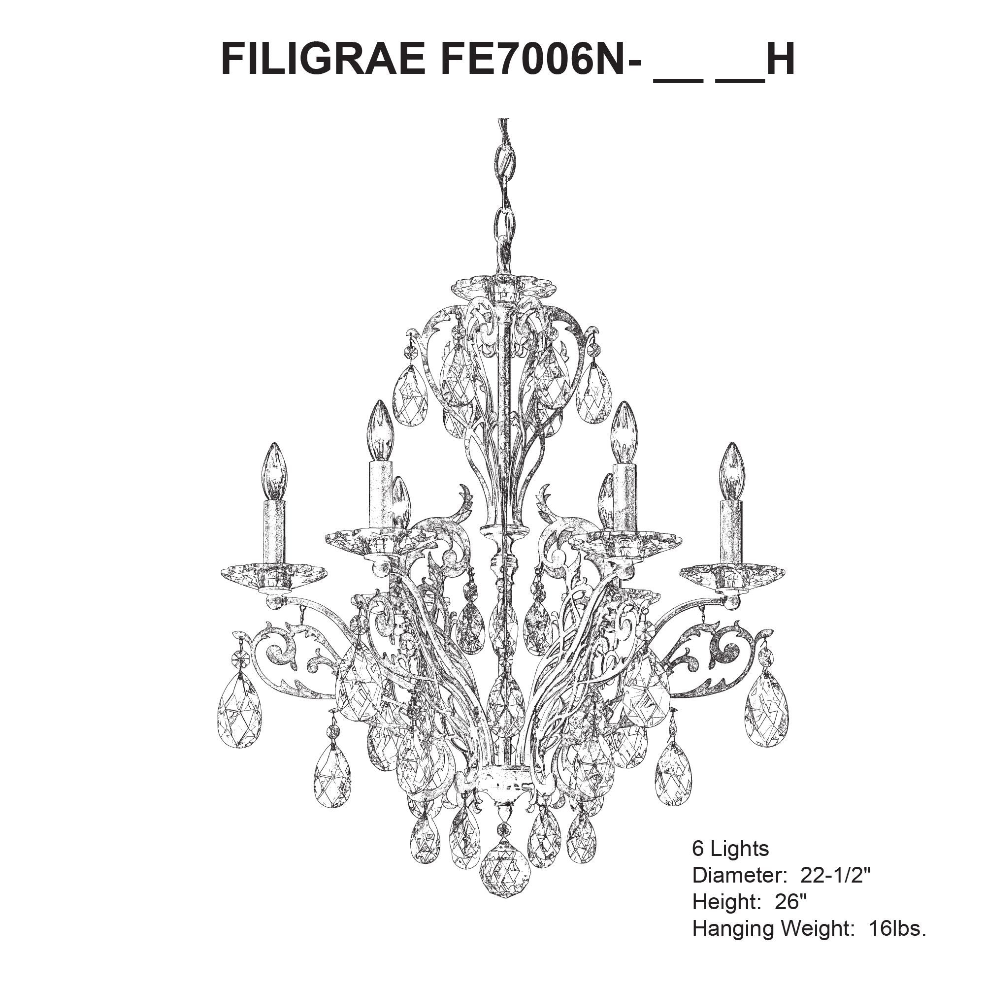 Filigrae 26"H X 6-Light Crystal Chandelier