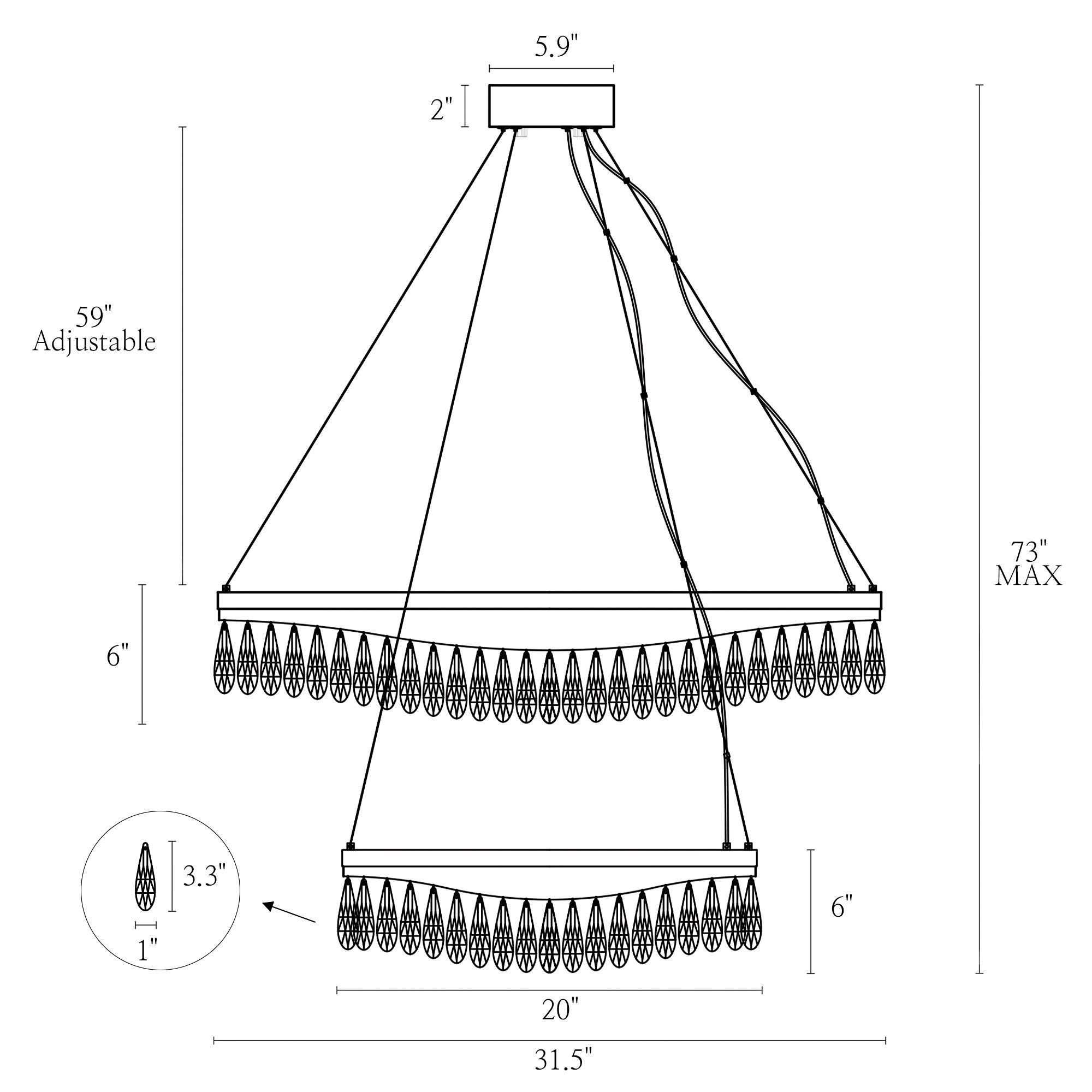 Flamgo 2-Light Gold Black 2-Tier Crystal LED Chandelier