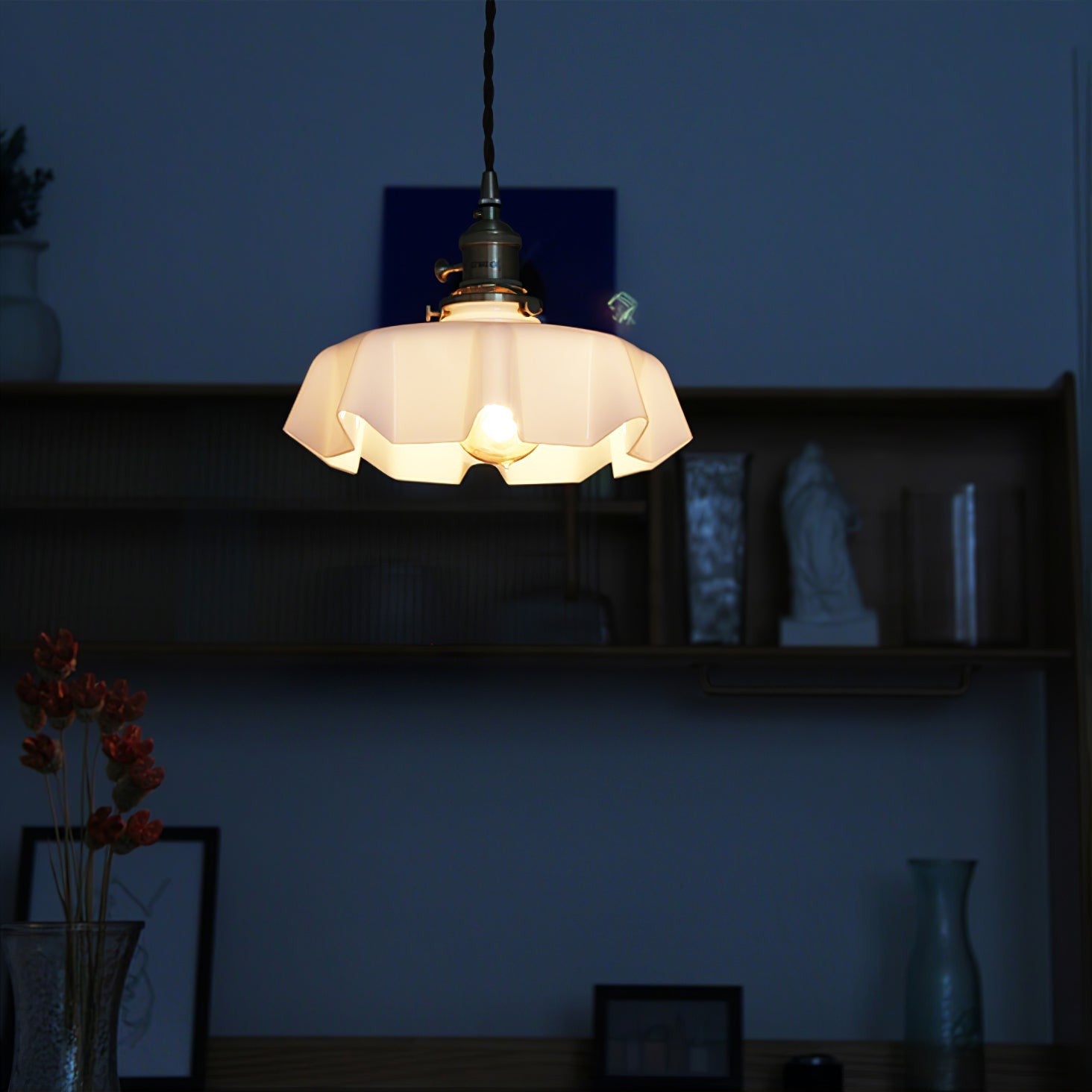 French Pleated Ceramic Pendant