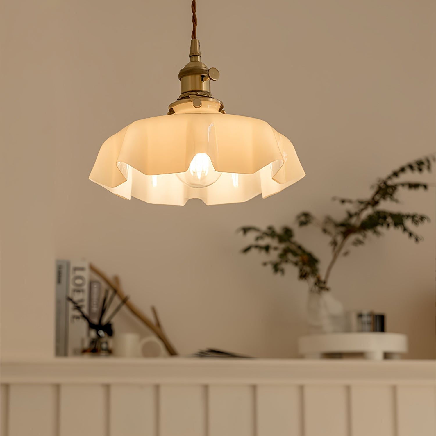 French Pleated Ceramic Pendant