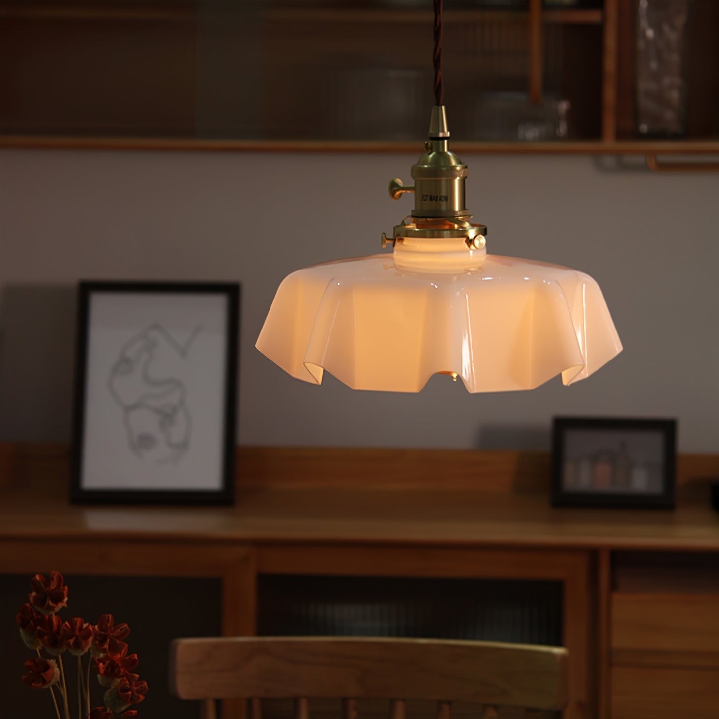 French Pleated Ceramic Pendant