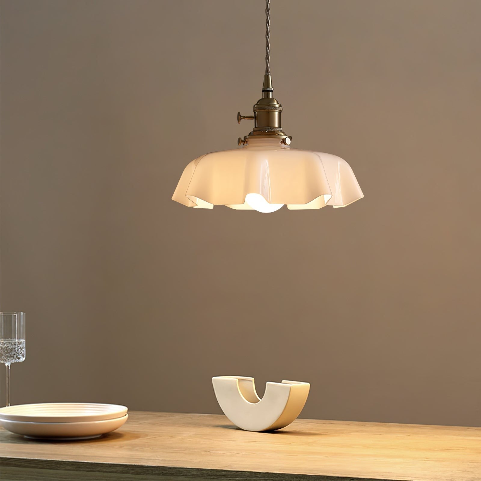 French Pleated Ceramic Pendant