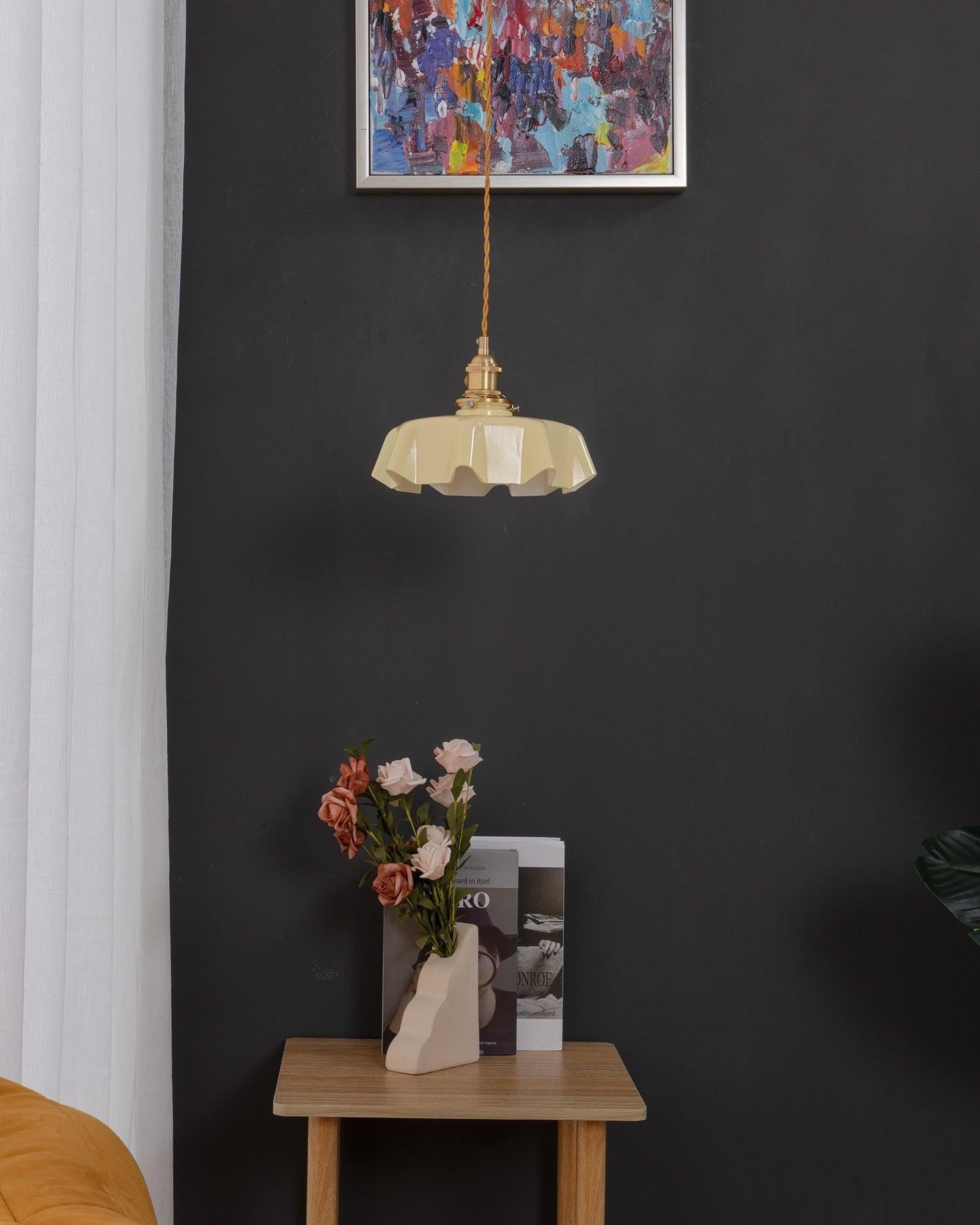 French Pleated Ceramic Pendant