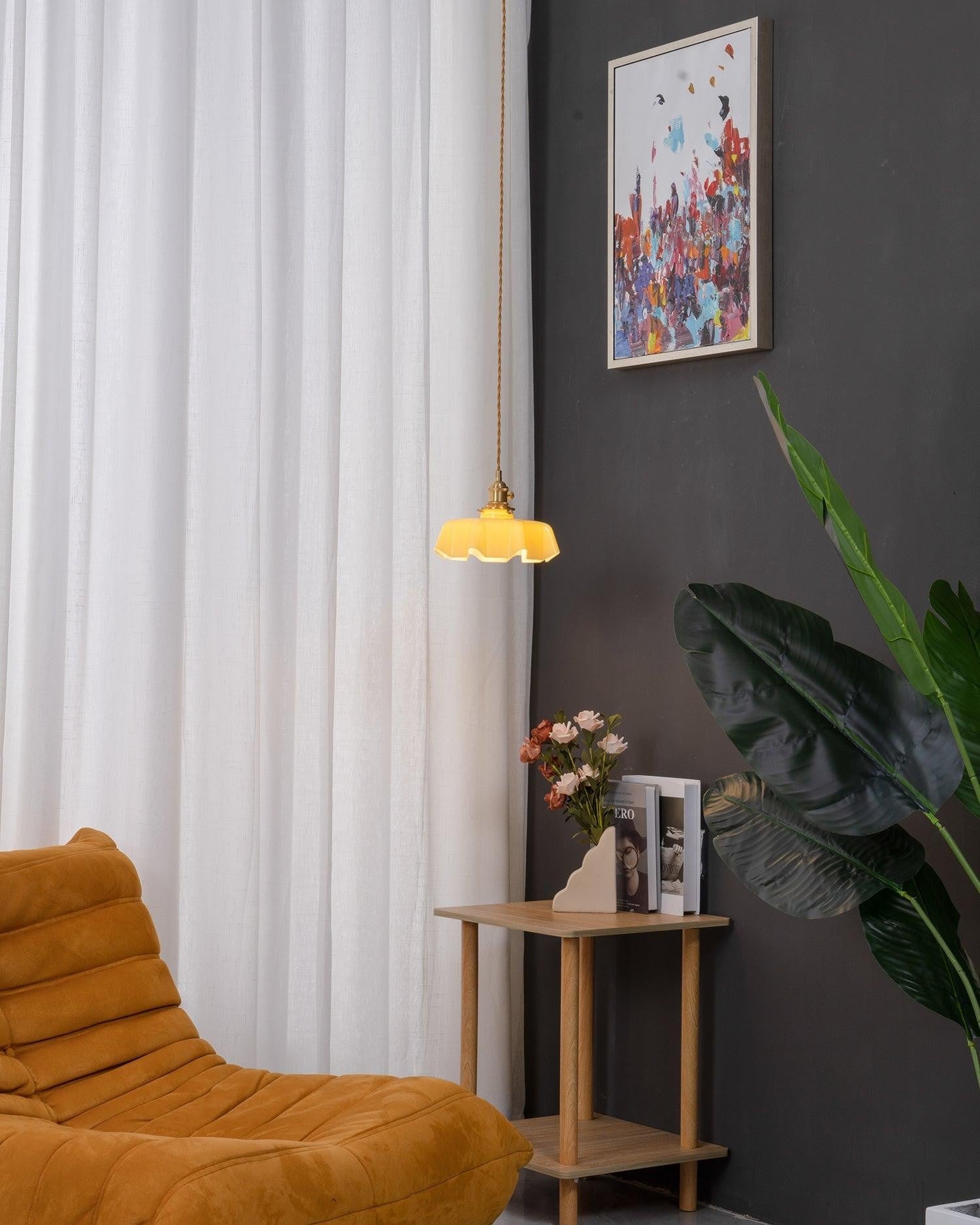 French Pleated Ceramic Pendant