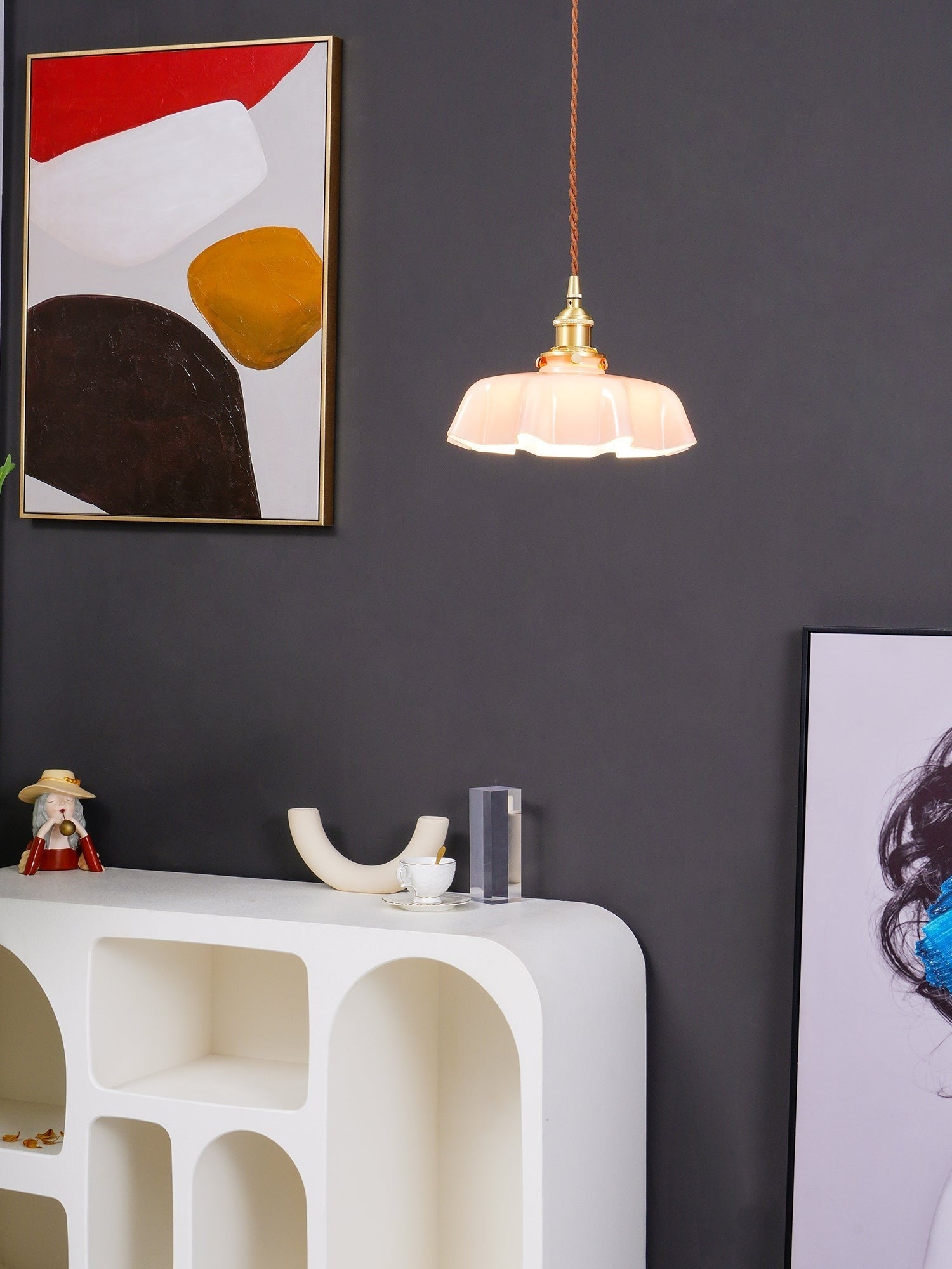 French Pleated Ceramic Pendant