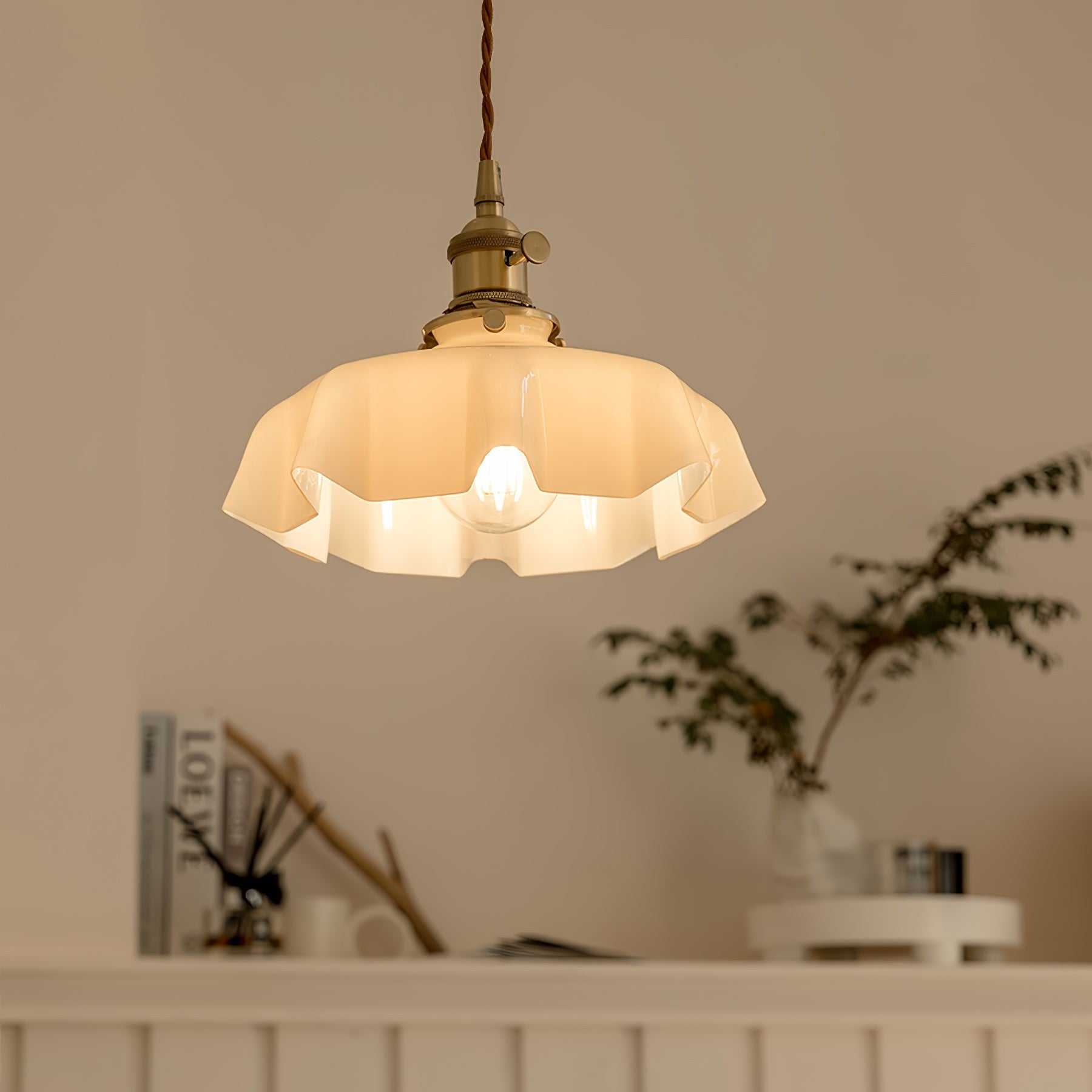 French Pleated Ceramic Pendant
