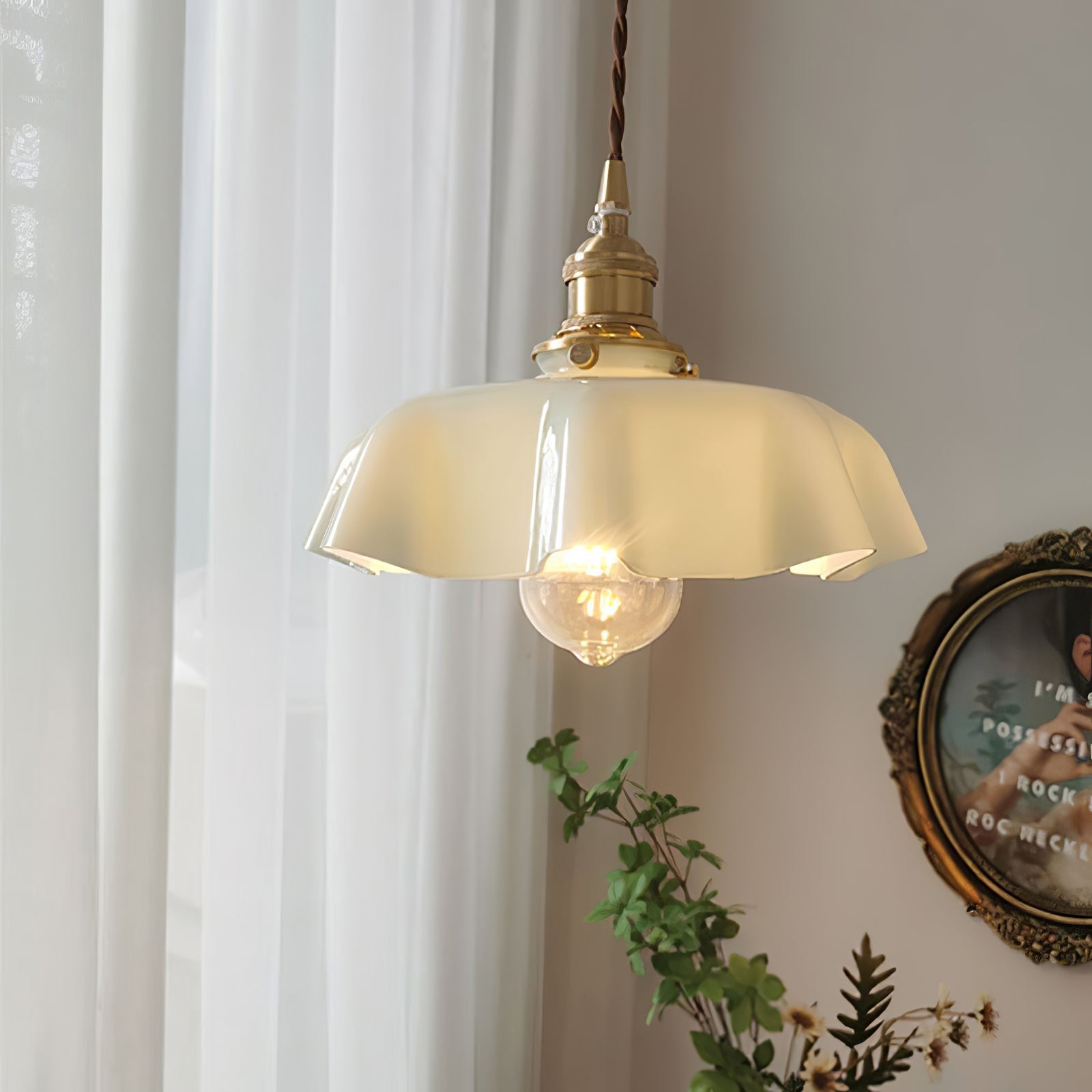 French Pleated Ceramic Pendant