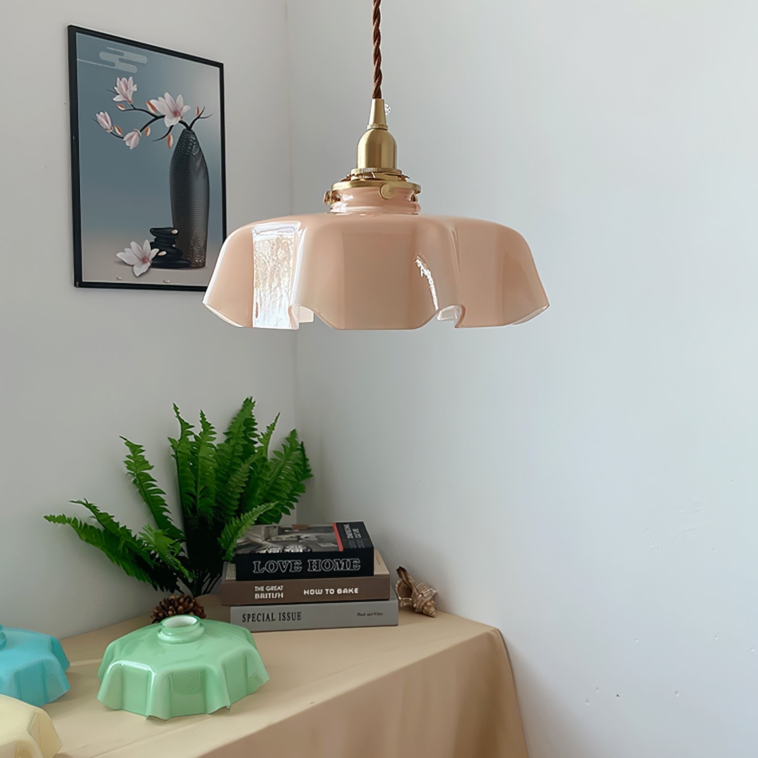 French Pleated Ceramic Pendant