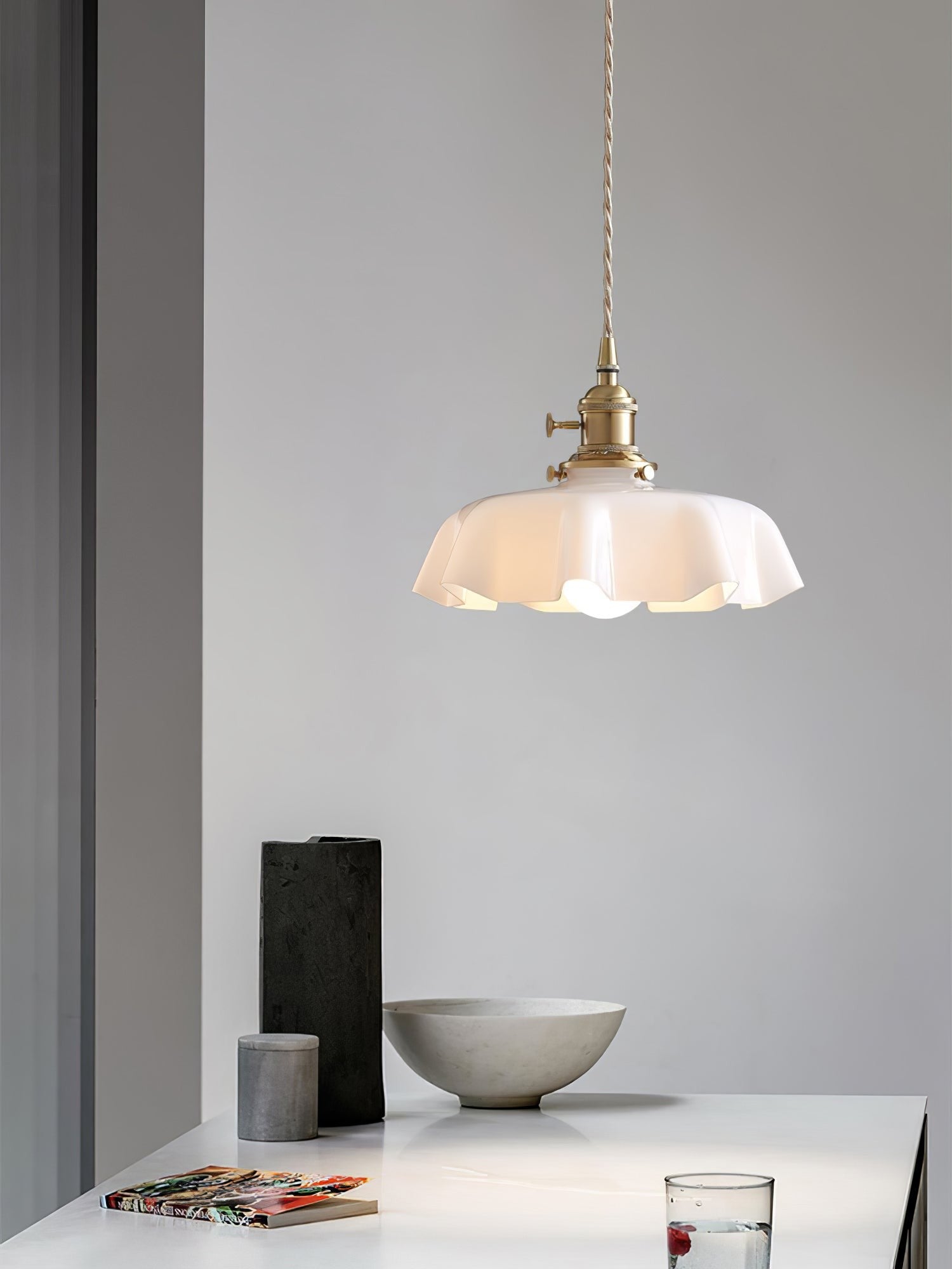 French Pleated Ceramic Pendant