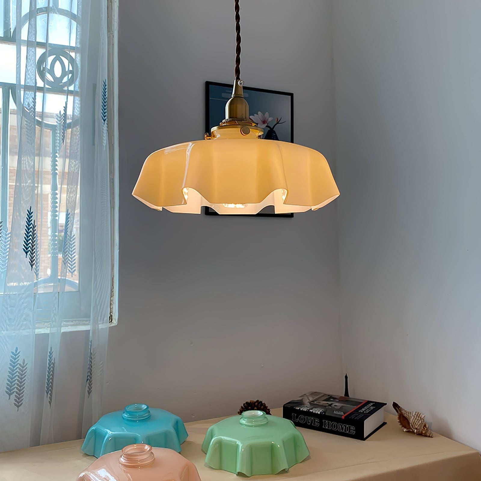 French Pleated Ceramic Pendant
